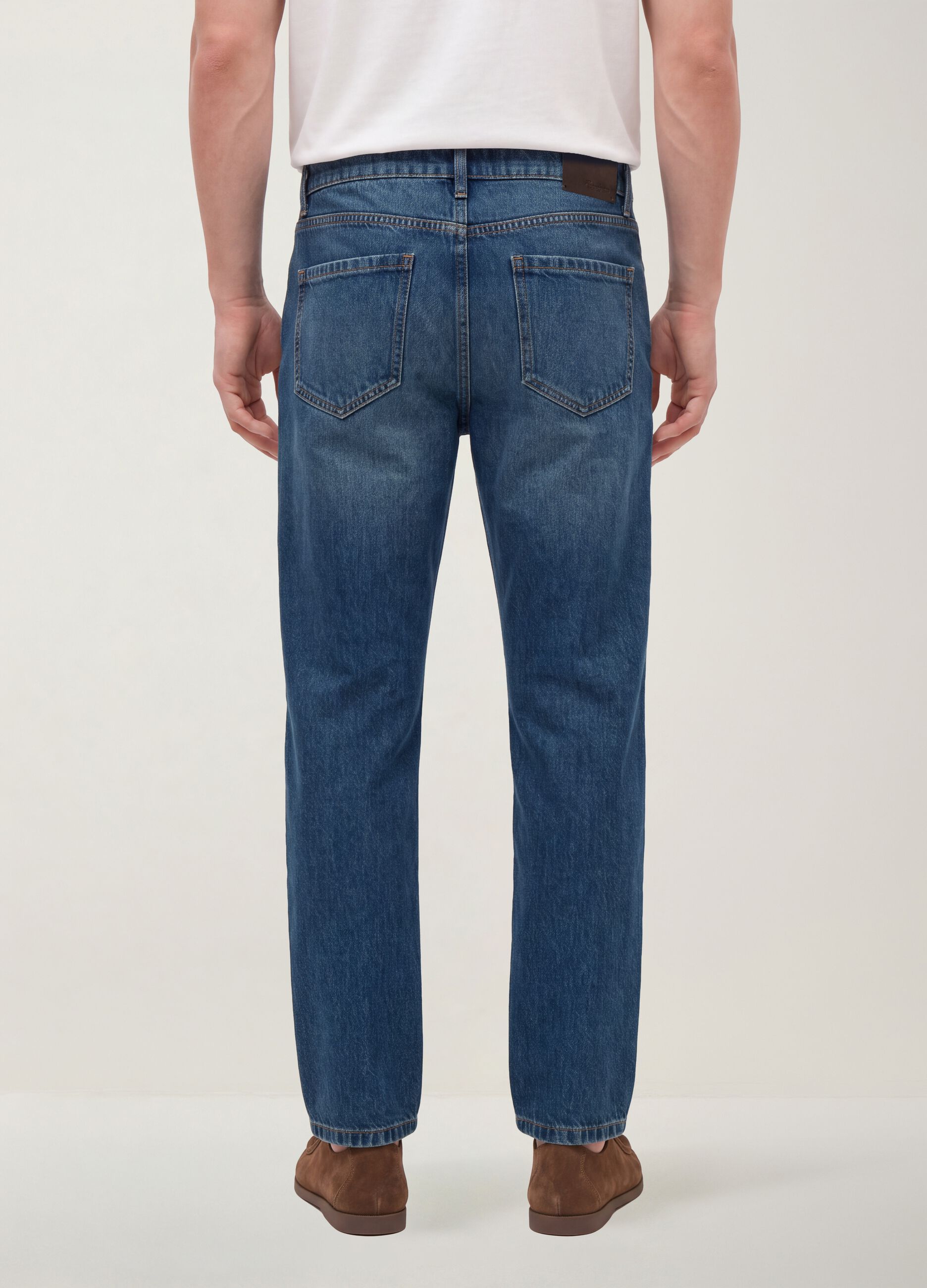 Blue cotton and lyocell blend regular tapered jeans