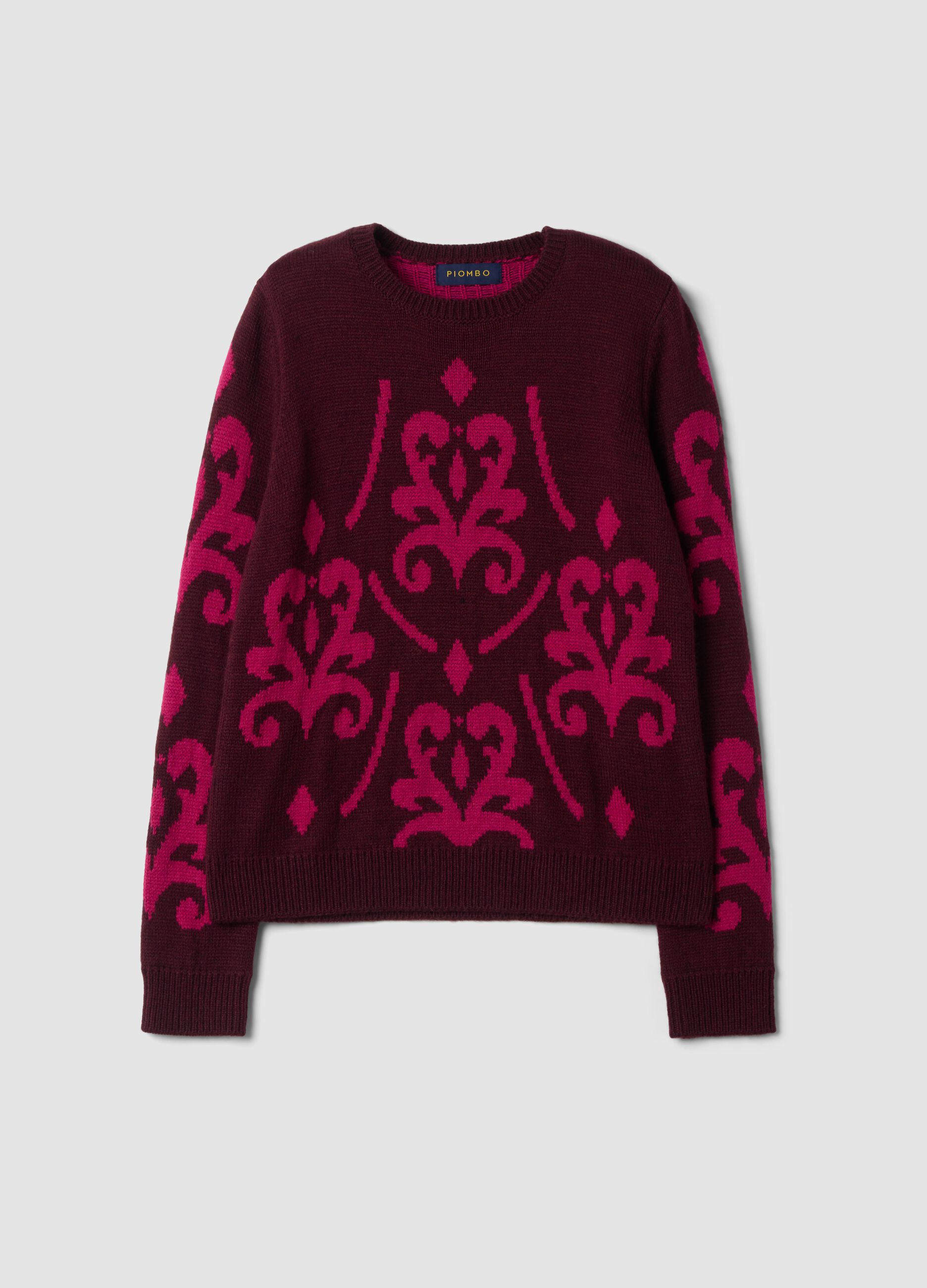Red and pink jacquard wool-blend crew-neck jumper