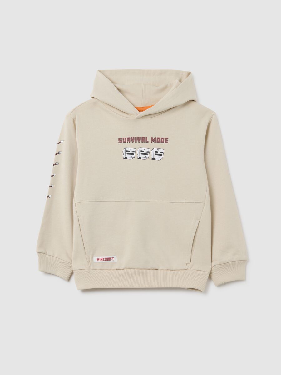 Beige children's hoodie in pure cotton with print_0