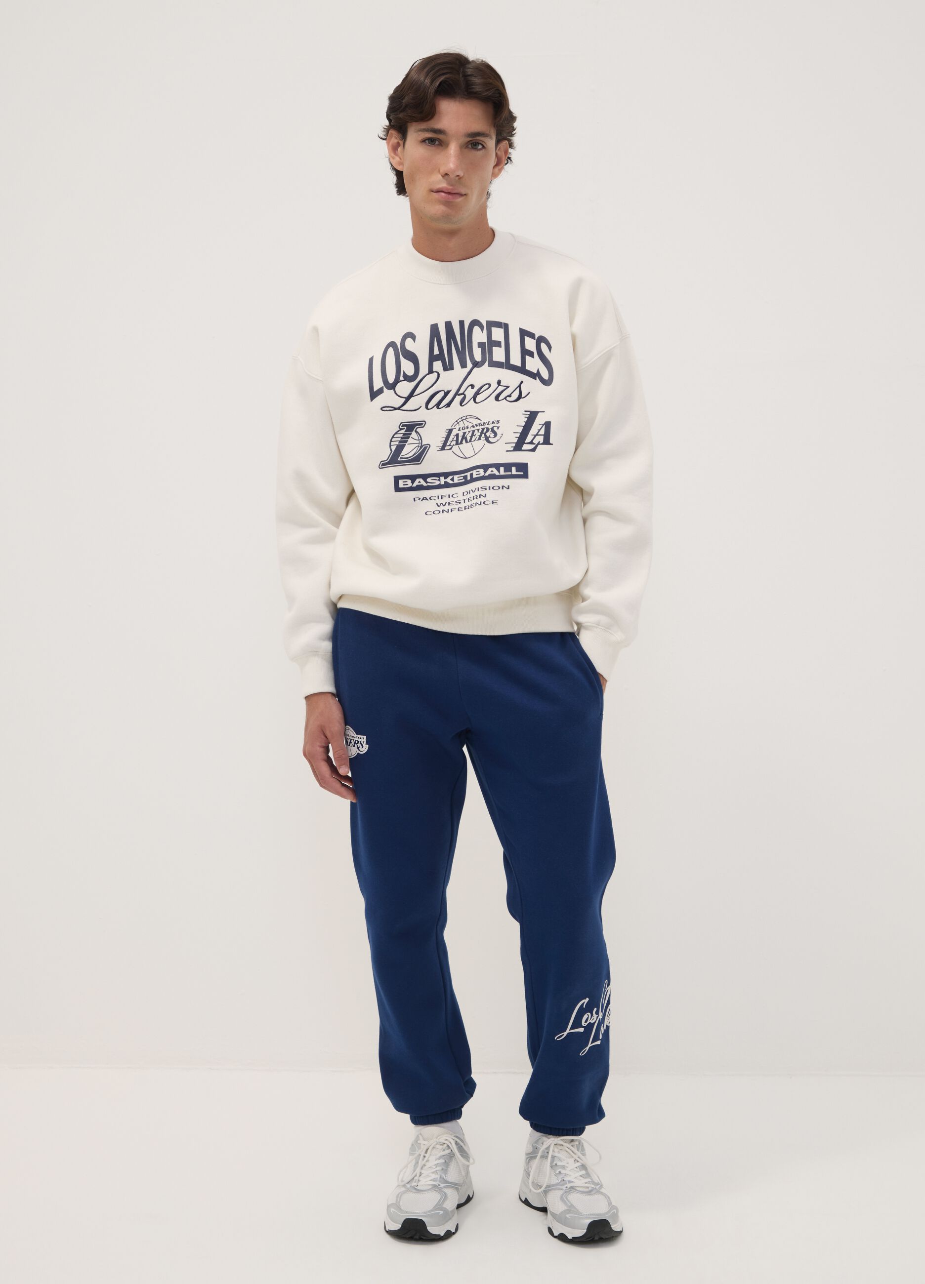 White cotton-blend sweatshirt with Lakers print