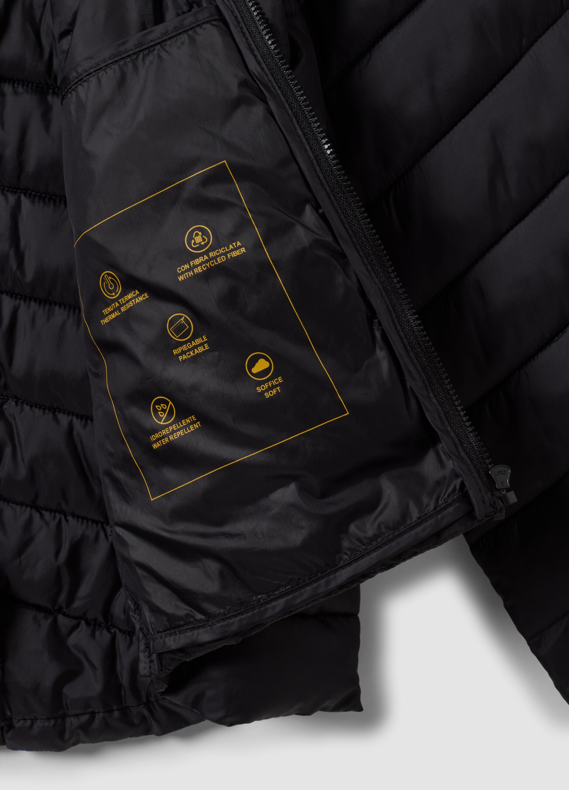 Black Ultralight Quilted Jacket with Hood and Zip