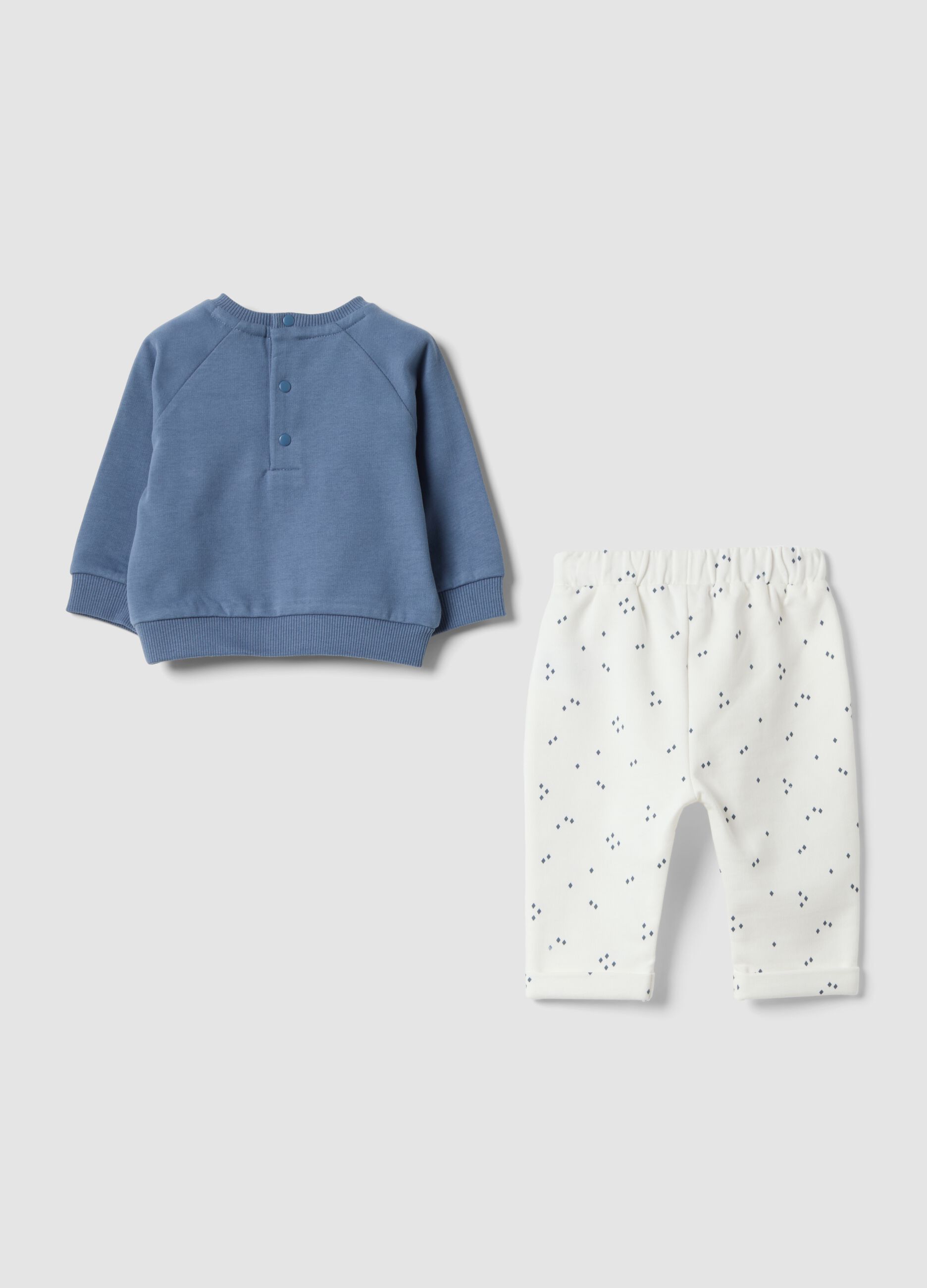Blue and white pure organic cotton sweatshirt and trousers set