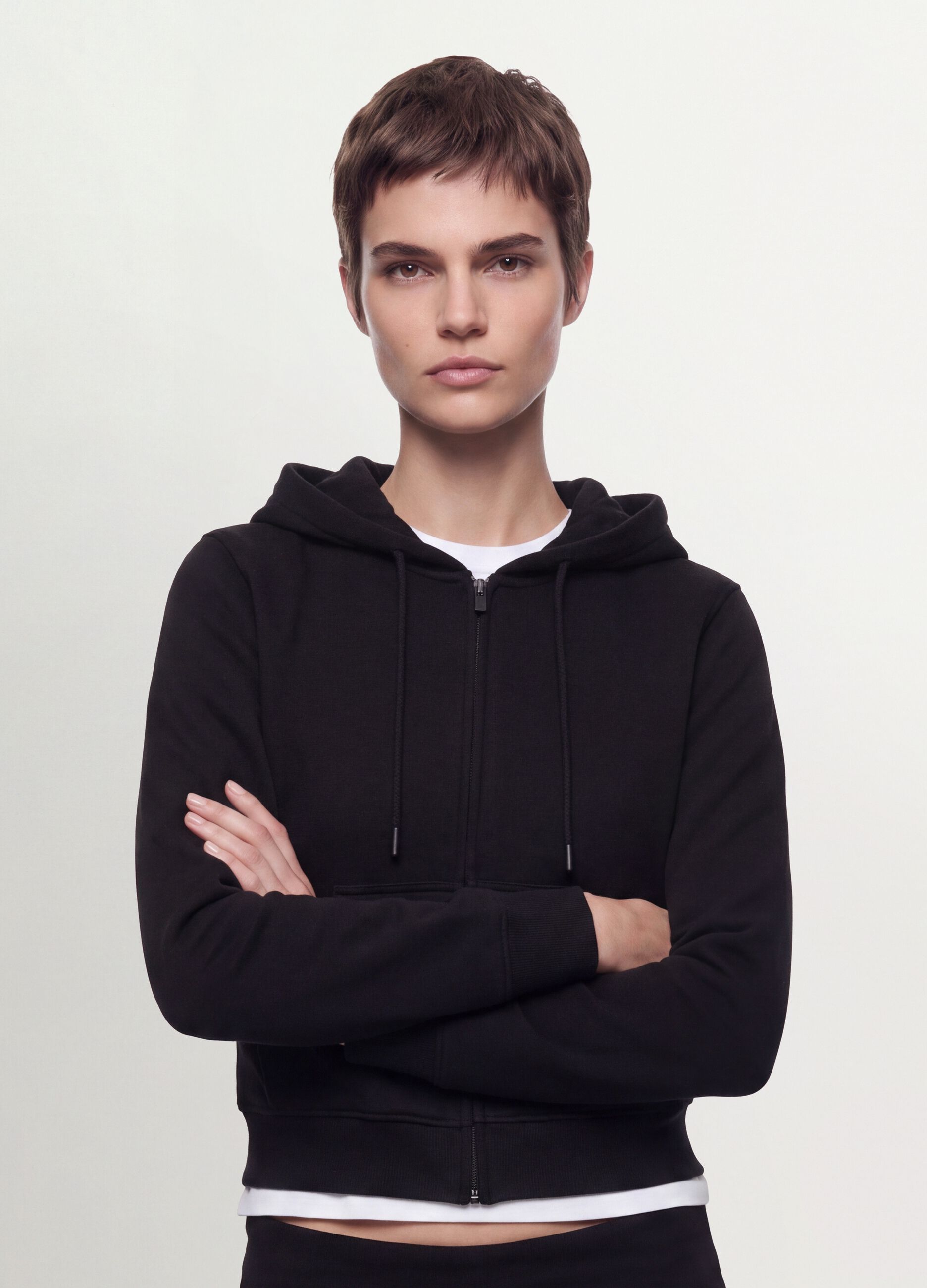 Black cotton-blend hoodie, regular fit