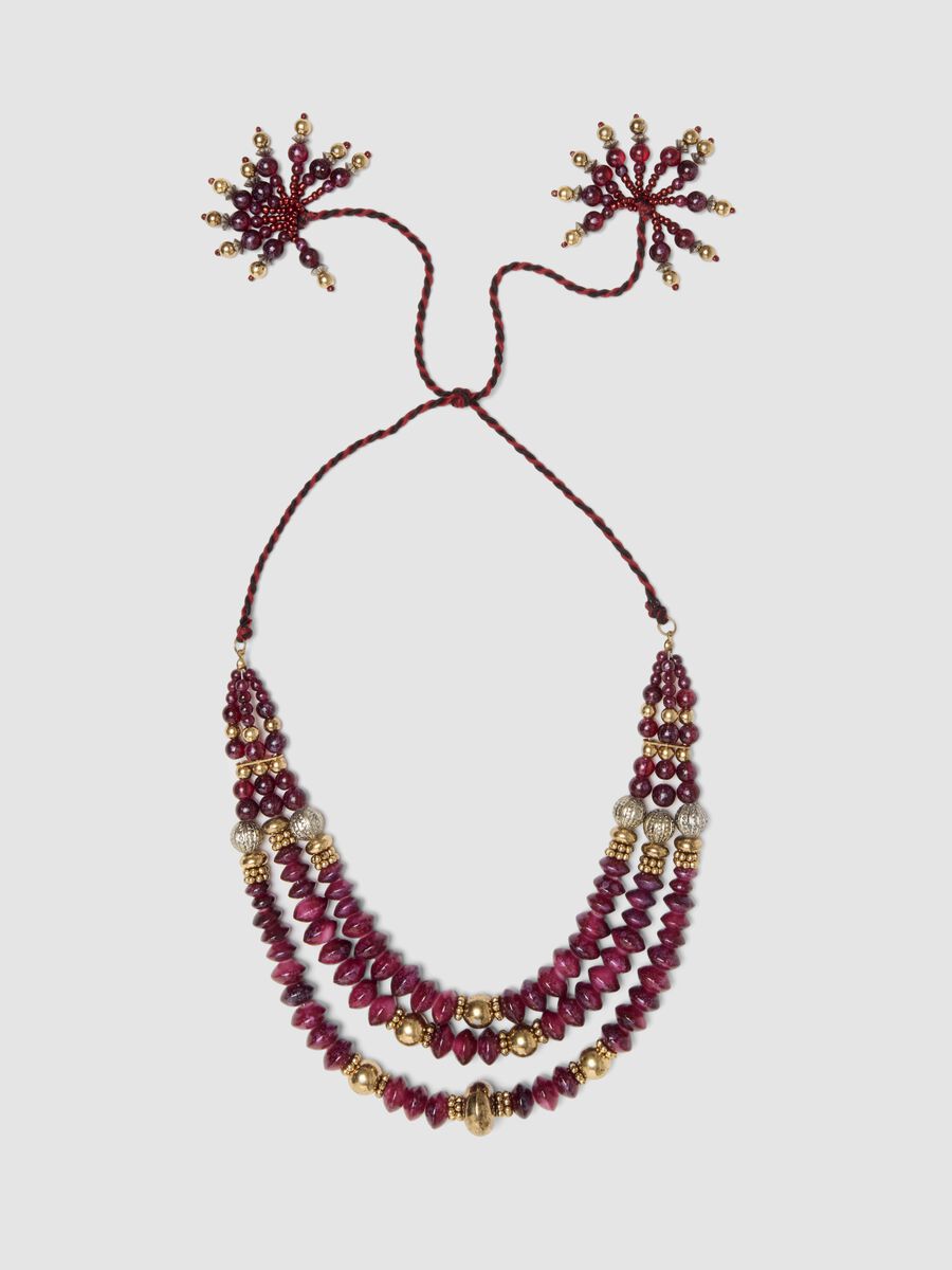Three-strand wine-purple beaded necklace_0