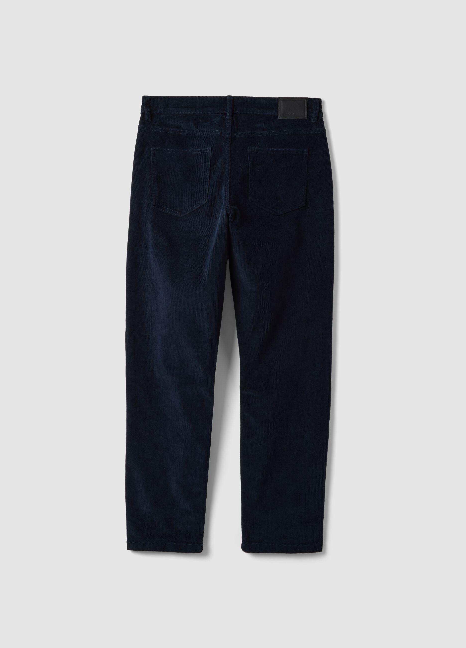 Pantaloni blu in cotone elasticizzato a coste slim fit