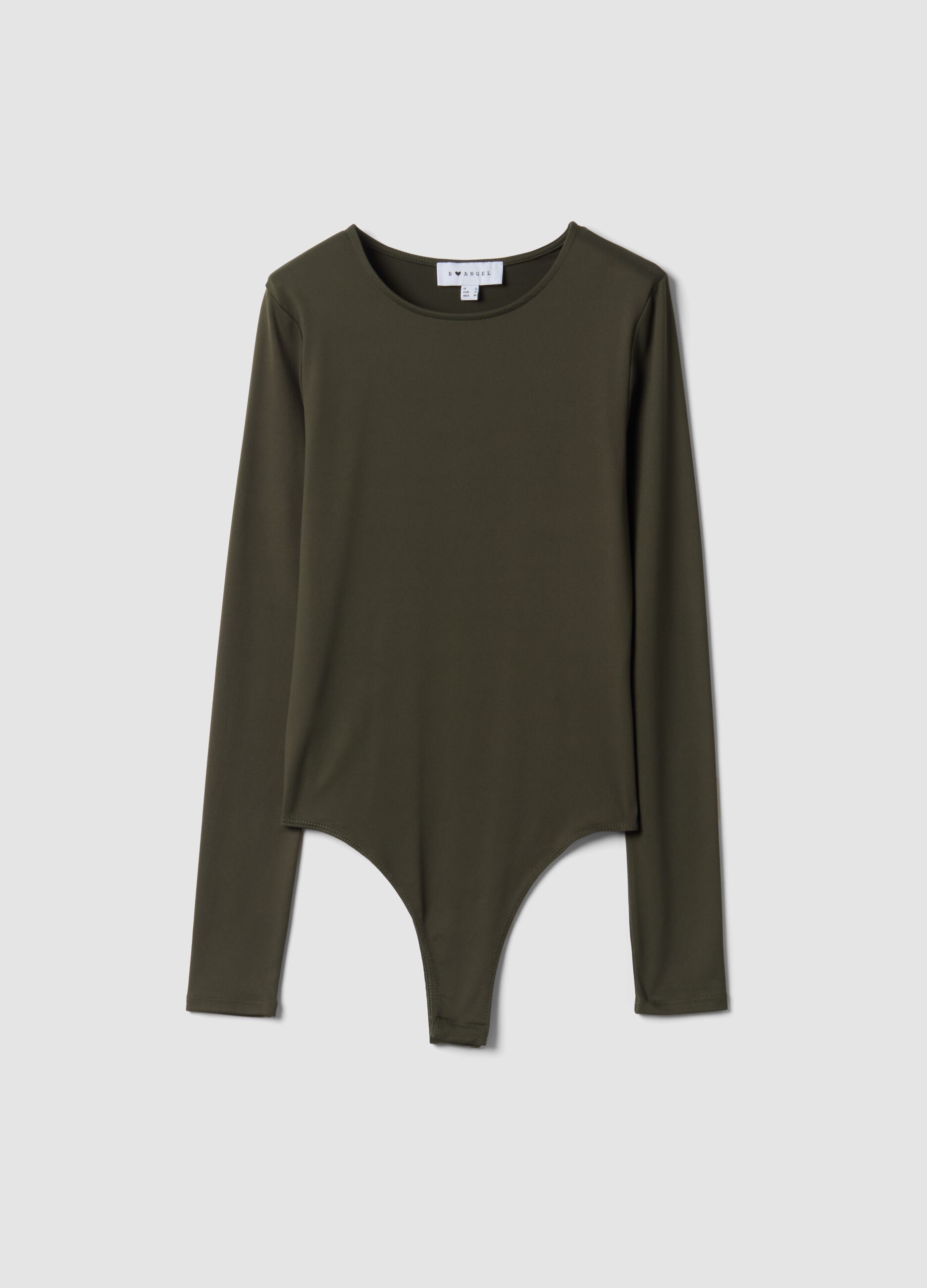 Green fitted stretch bodysuit with crew neck