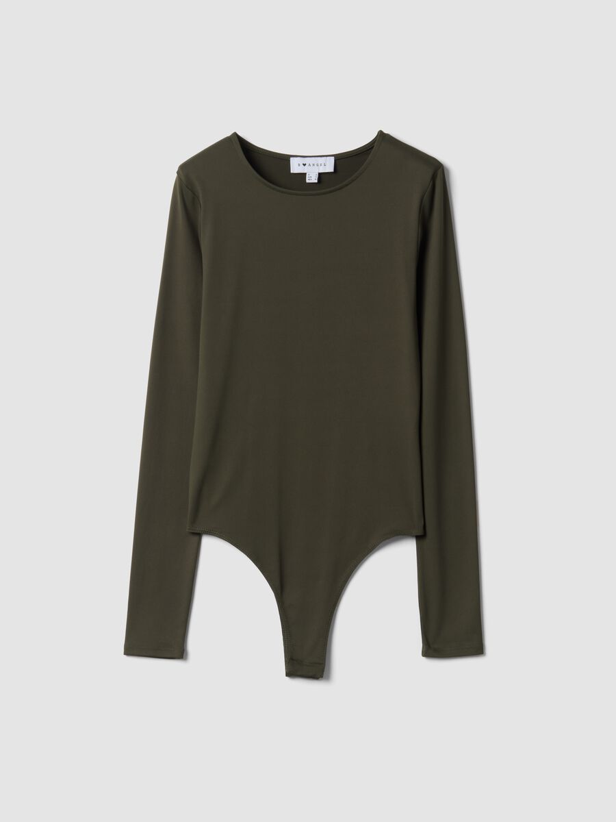 Green fitted stretch bodysuit with crew neck_0
