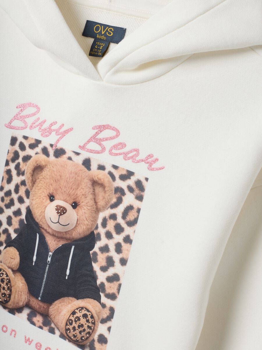 White hooded sweatshirt with teddy bear print in cotton blend_2
