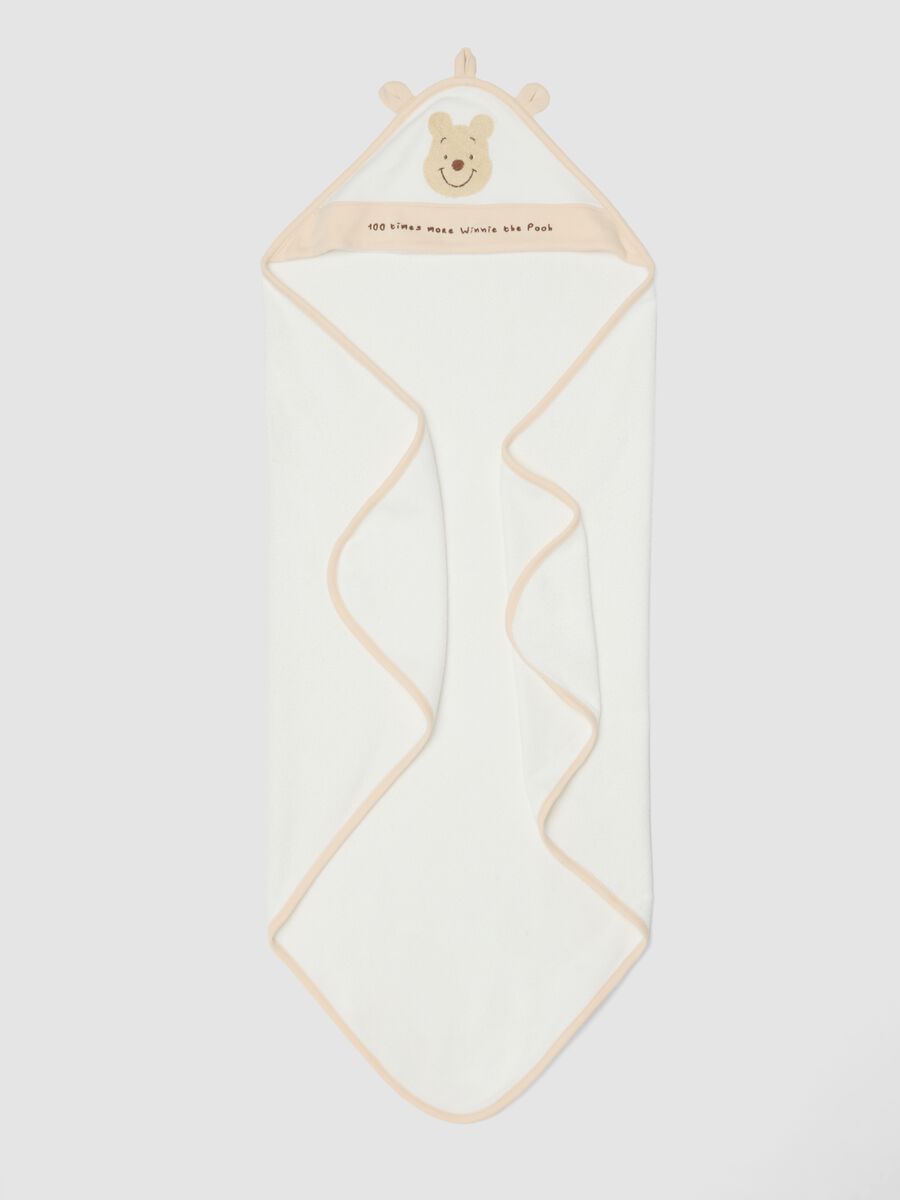 White organic cotton-blend hooded baby towel with Winnie the Pooh theme_1