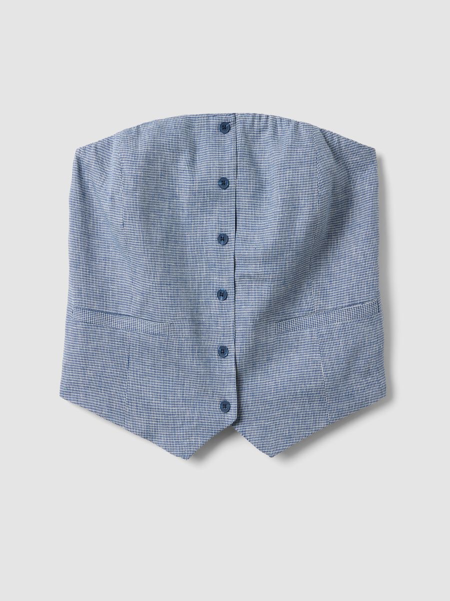 Slim-fit white and blue checked linen-blend corset_4