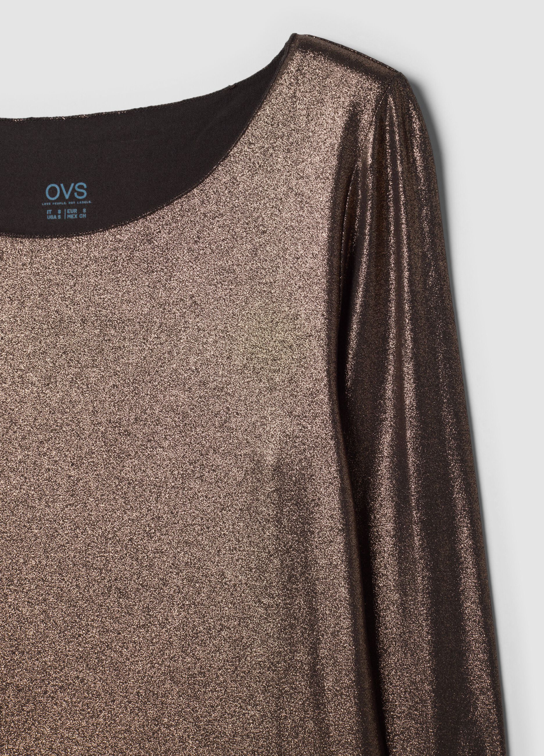 Bronze-brown stretch viscose crew-neck jumper, regular fit