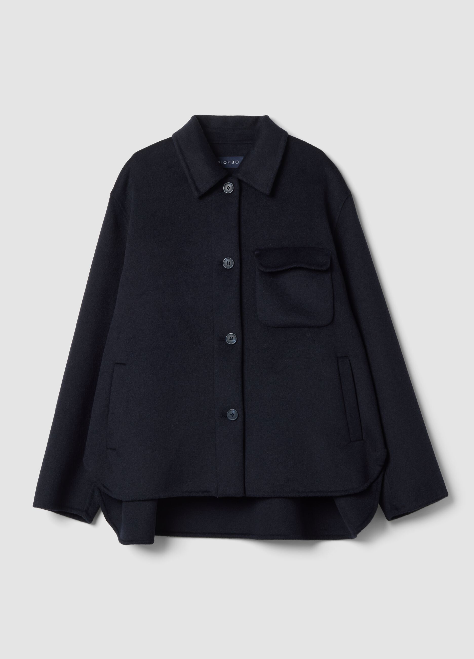 Blue wool-viscose blend over-fit coat with buttons