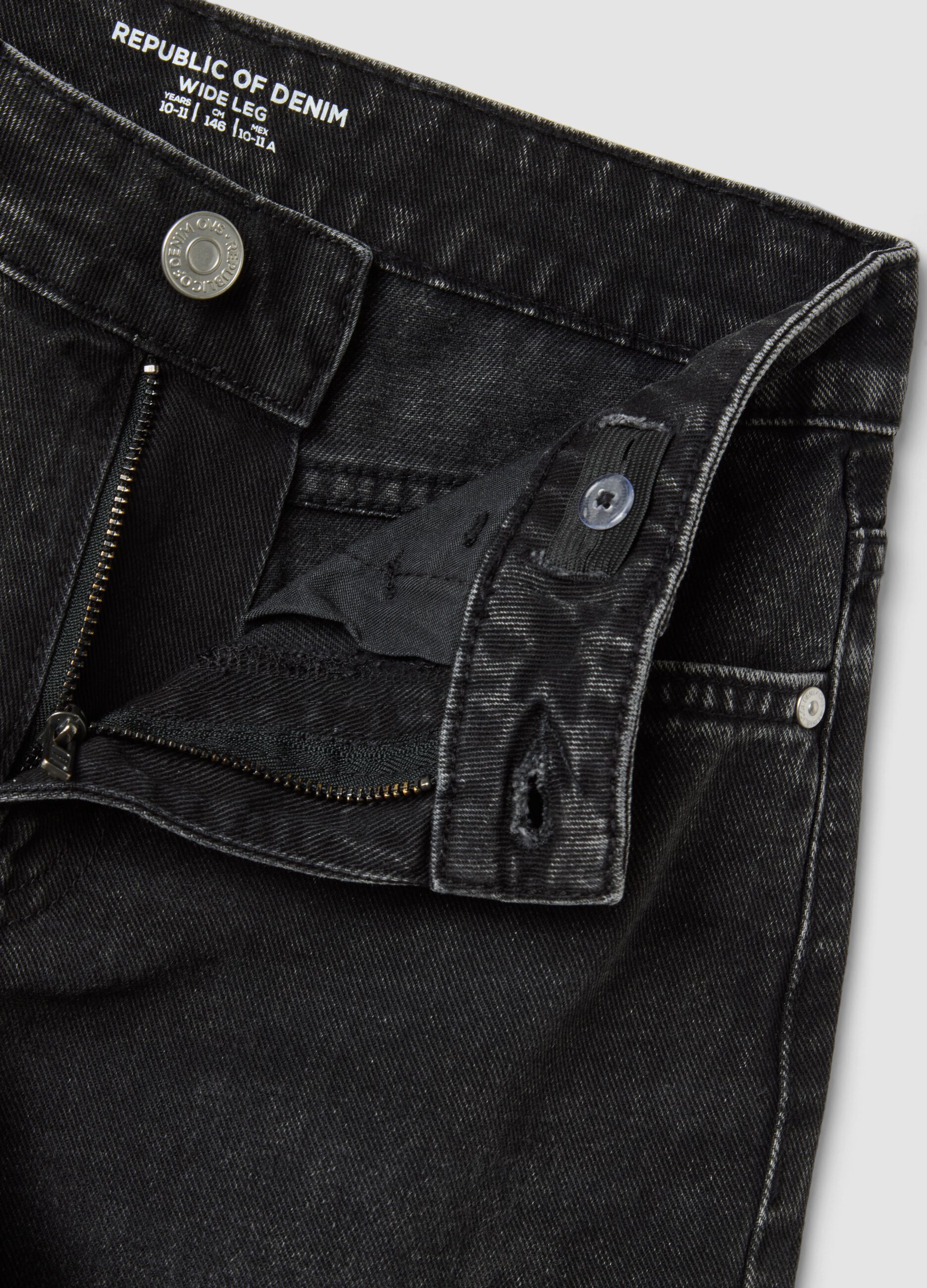 Girls&rsquo; black wide-leg jeans in pure cotton