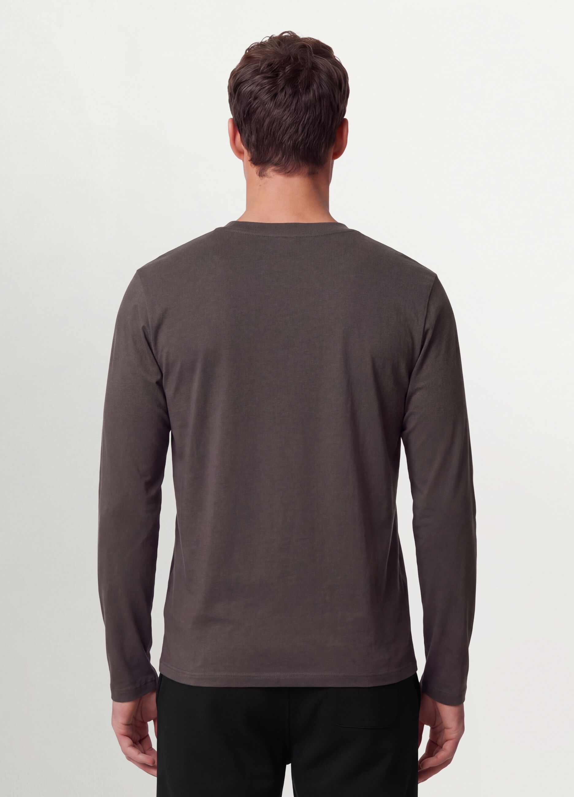 Men&rsquo;s grey long-sleeve T-shirt in 100% organic cotton with crew neck