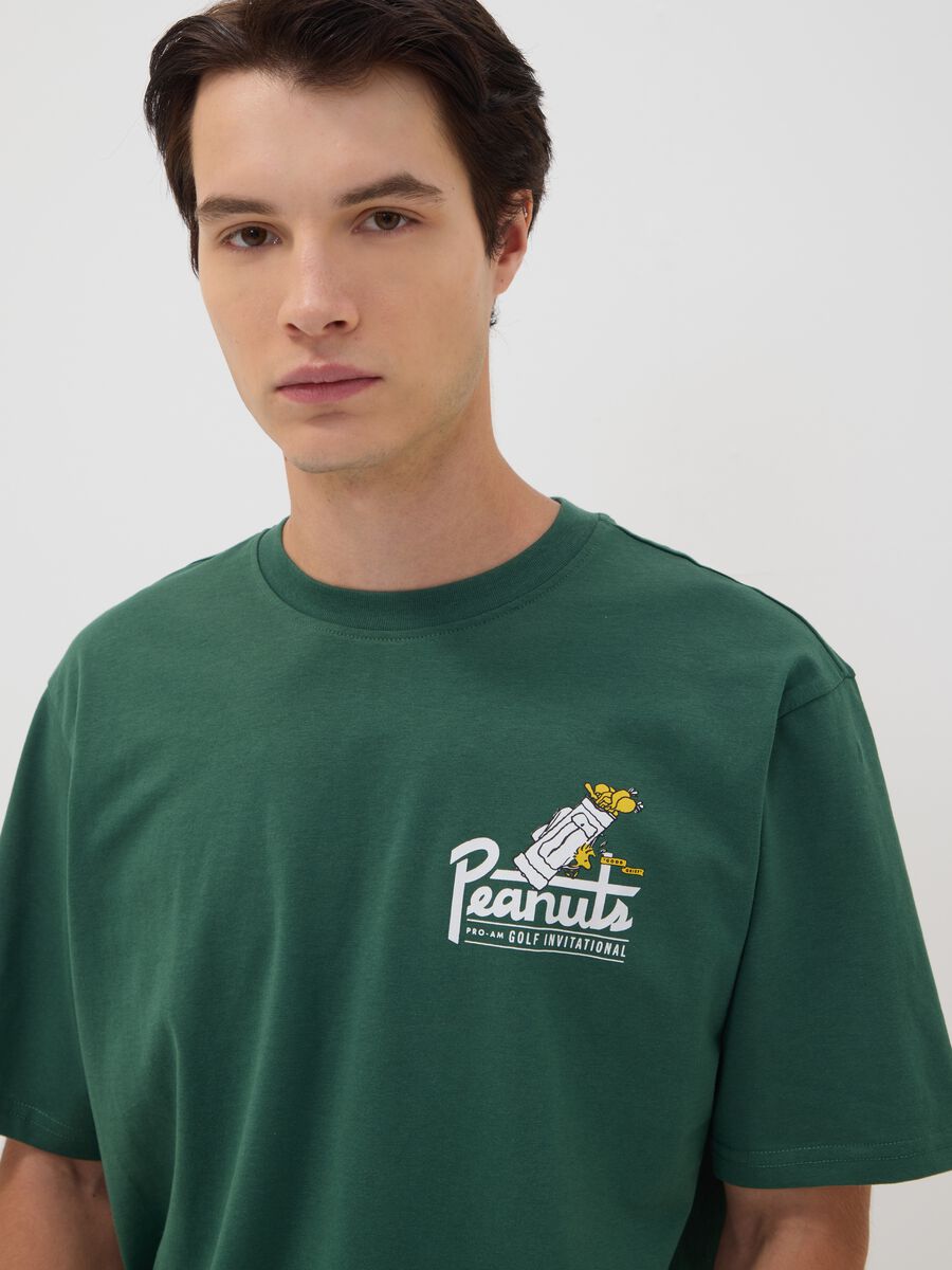 Green pure cotton Peanuts print T-shirt, relaxed fit_2
