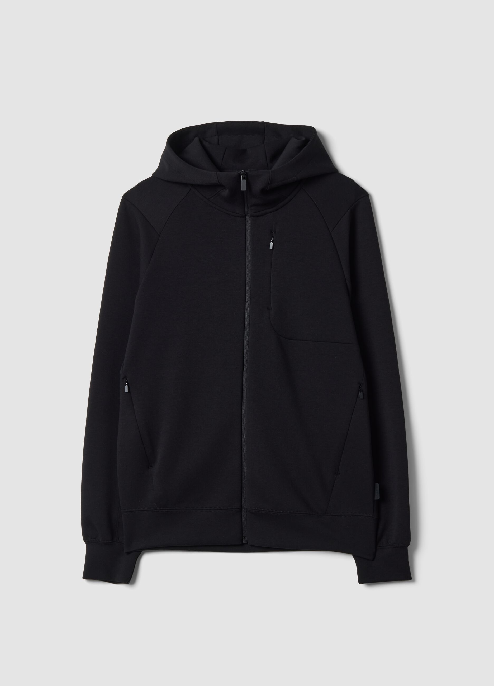 Breathable black full-zip in 2-way stretch fabric