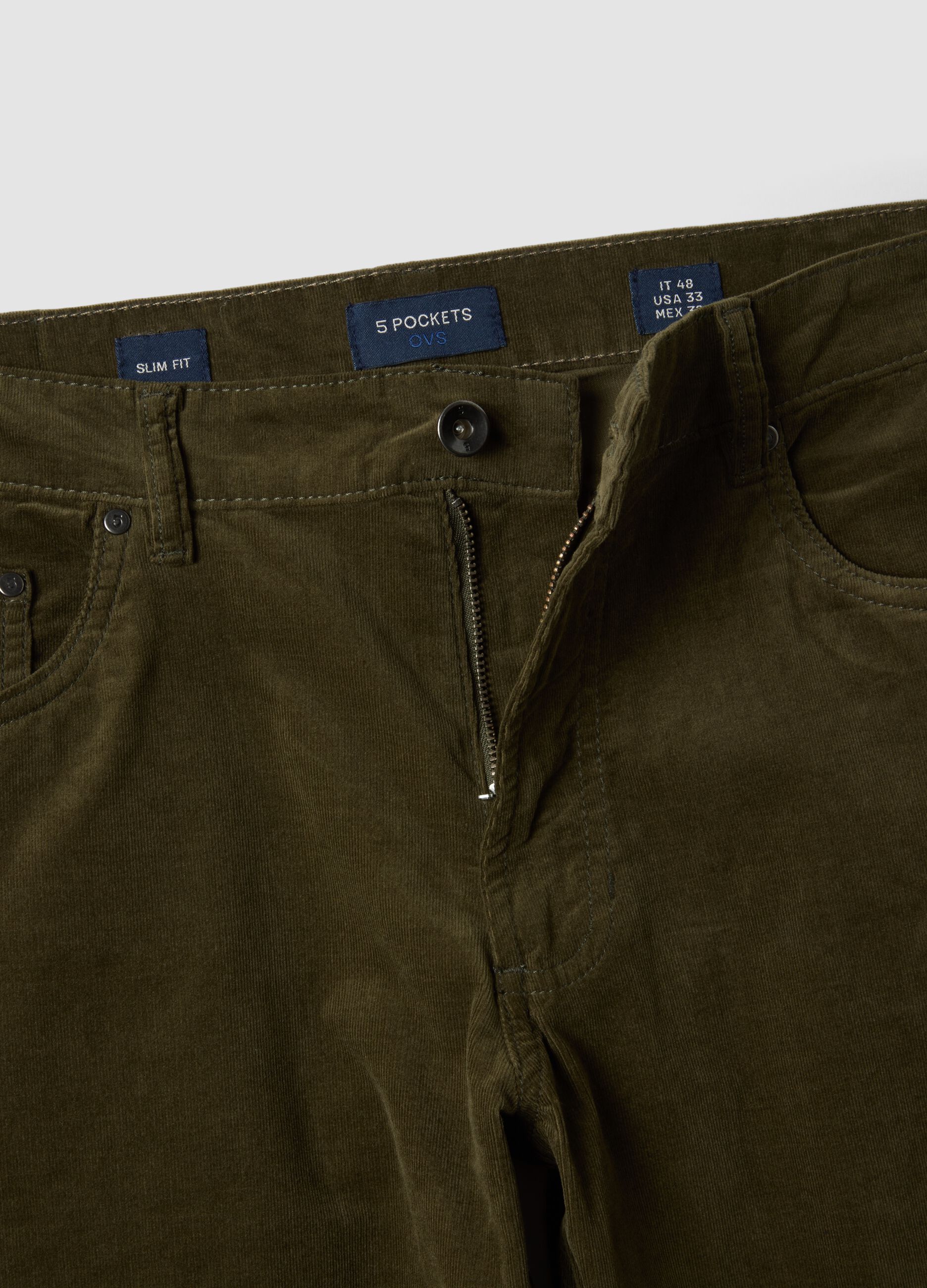 Green slim-fit stretch cotton corduroy trousers