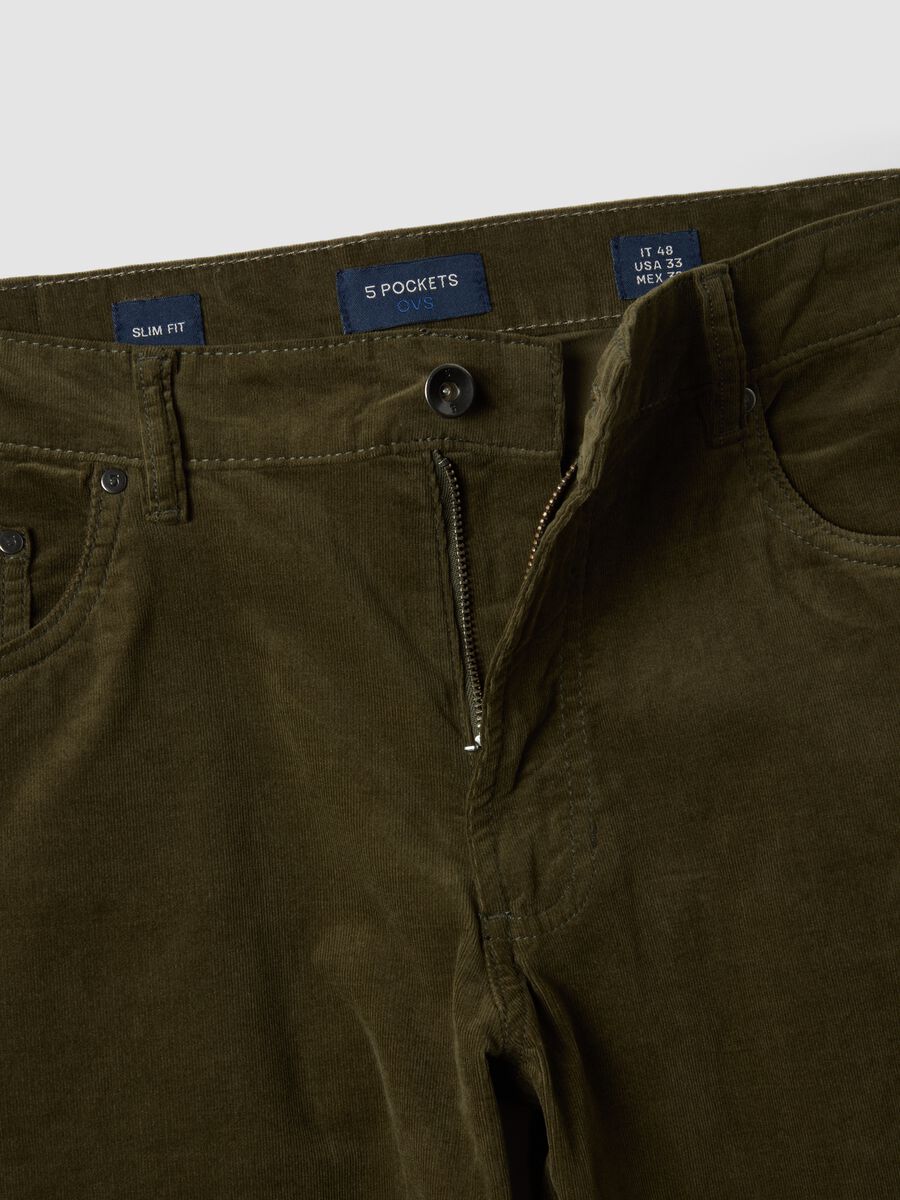 Green slim-fit stretch cotton corduroy trousers_1