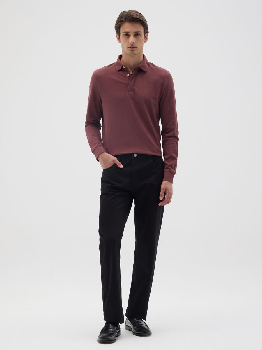 Brown regular fit stretch cotton polo_1