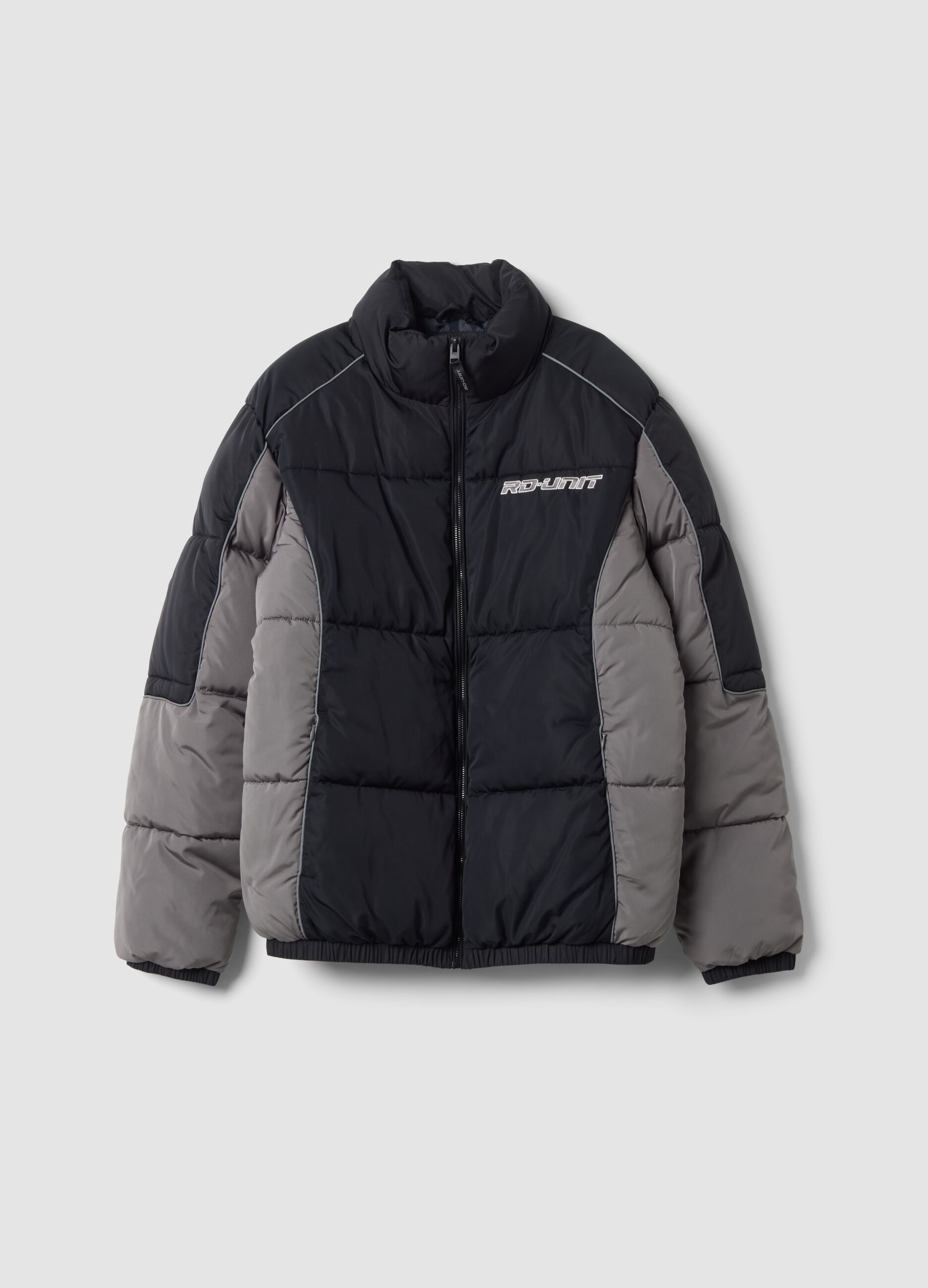 Black padded jacket, regular fit, with zip