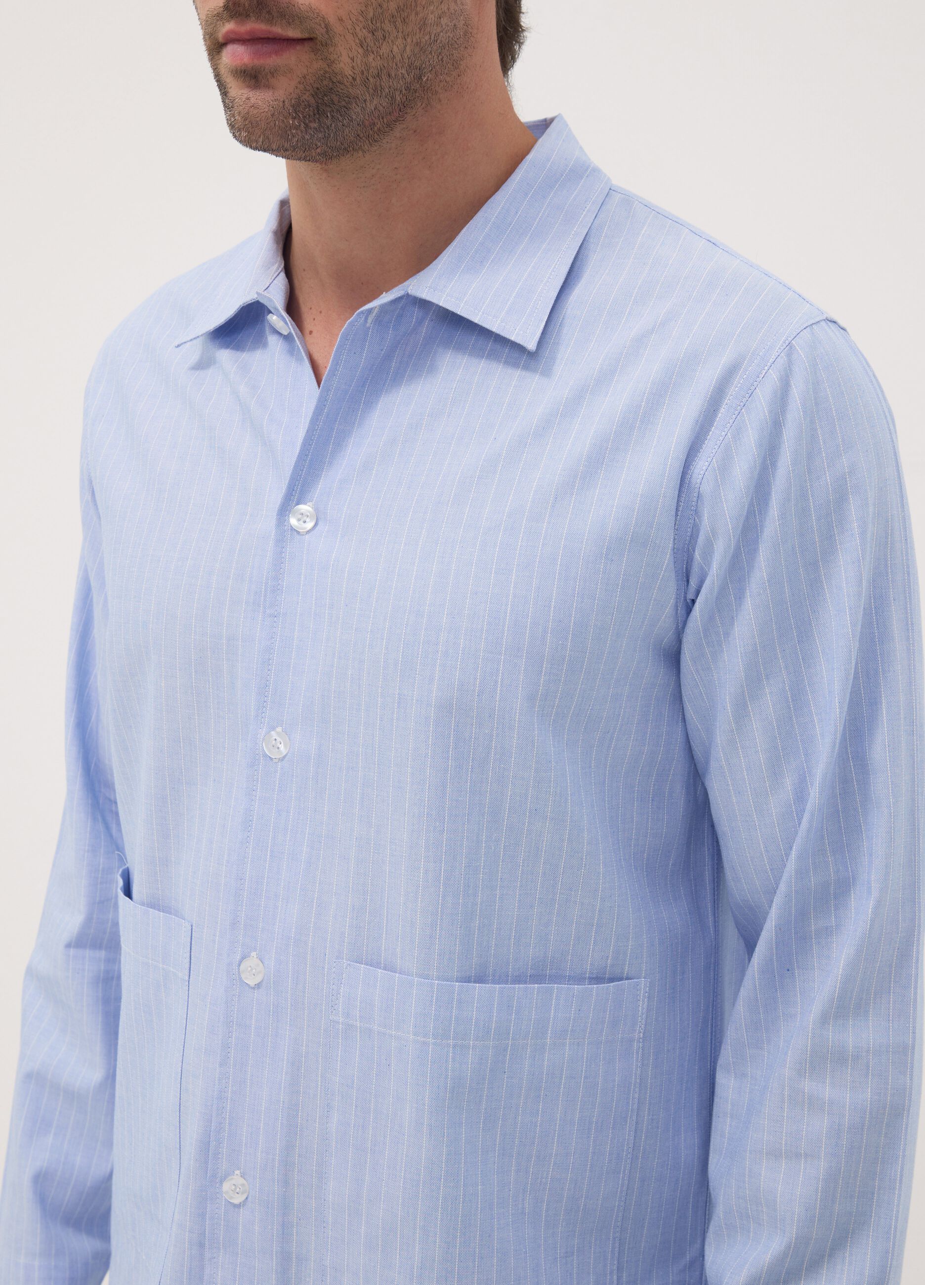 Blue striped pyjamas in pure organic cotton with collar