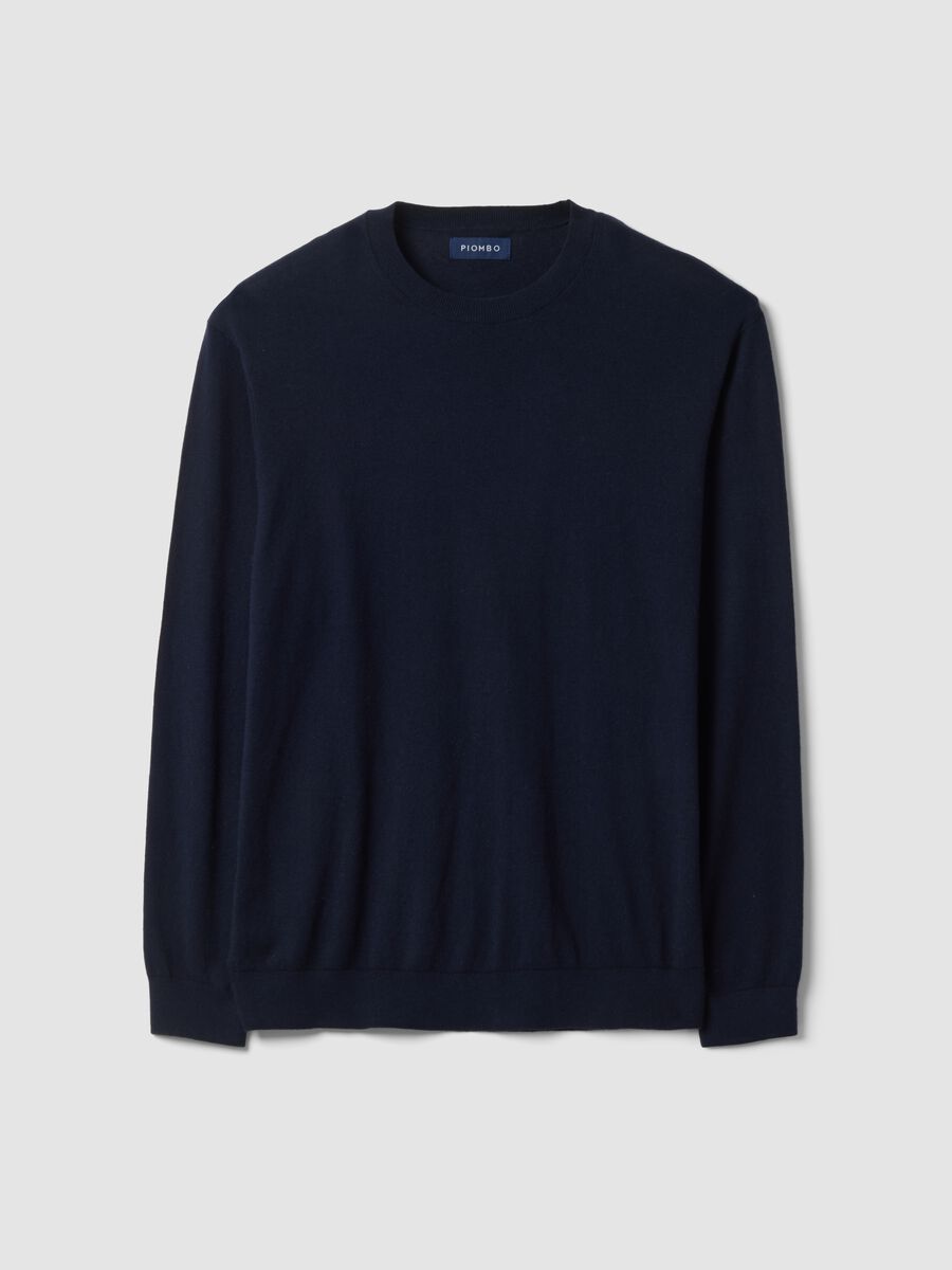 Blue crew-neck jumper in a cotton and cashmere blend, regular fit_0