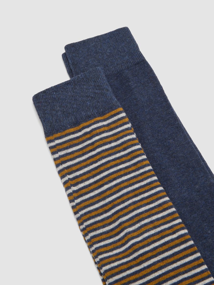 Three-pack of long blue m&eacute;lange socks in stretch organic cotton_2