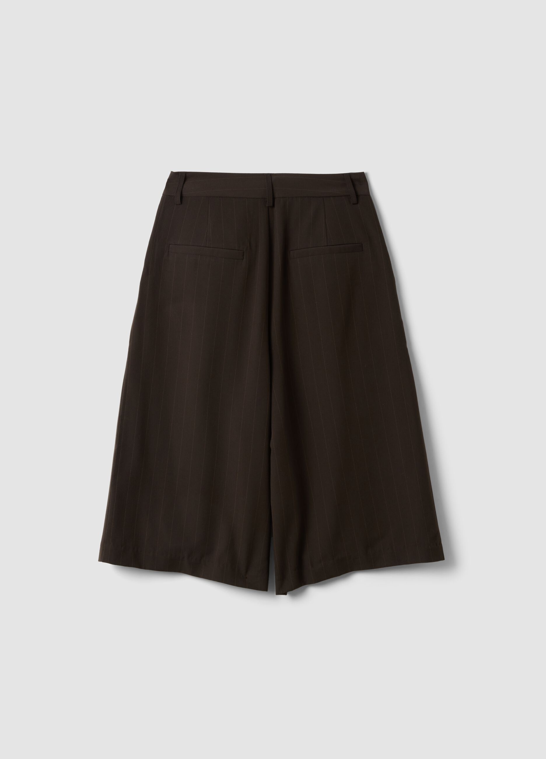 Brown stretch-viscose wide-leg Bermuda shorts