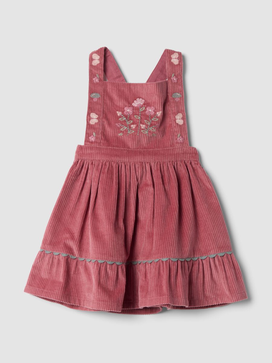 Pink pure cotton dress with ribbed square neckline, regular fit_0