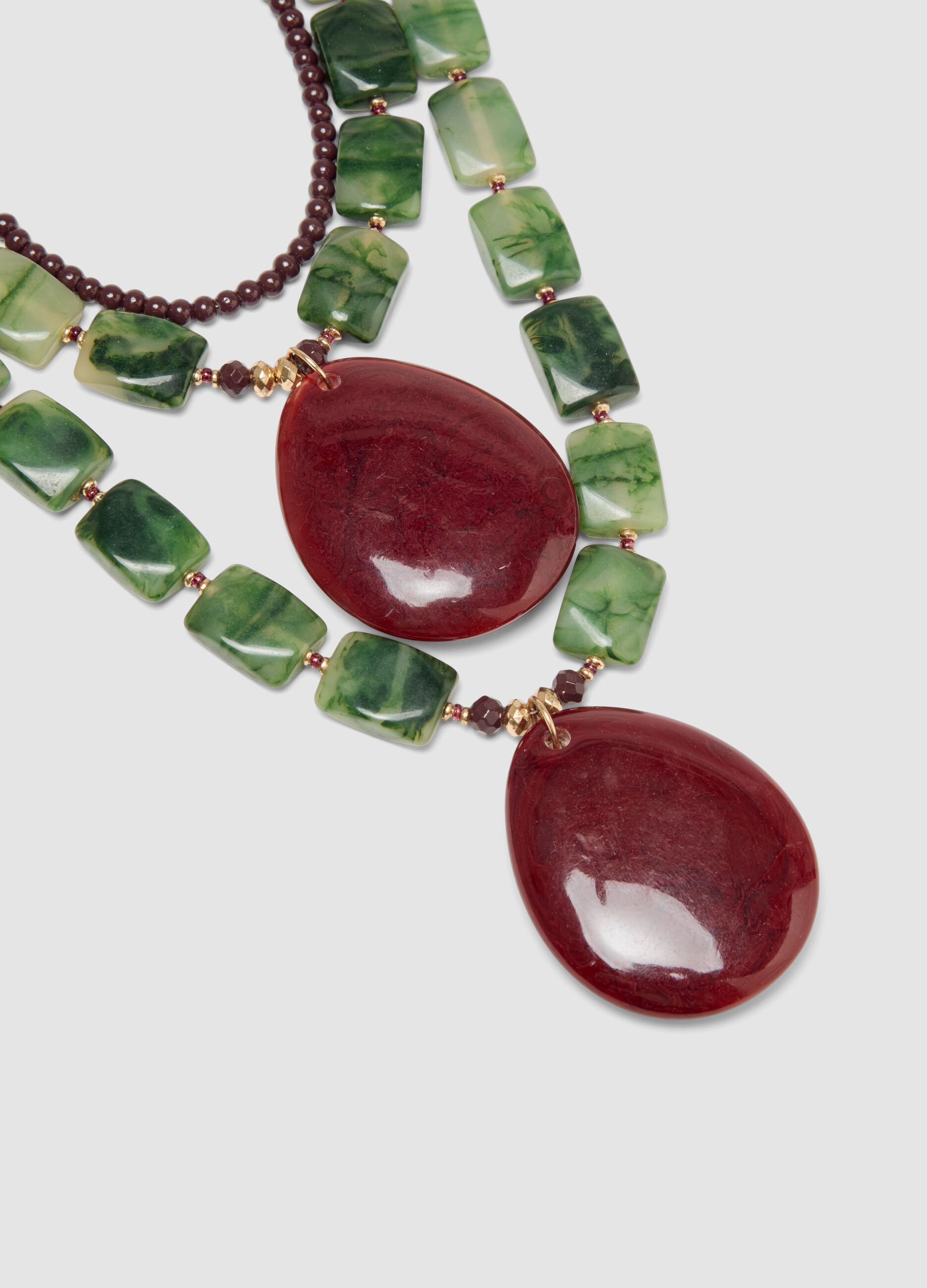 Collana verde e blu a due fili con pendenti
