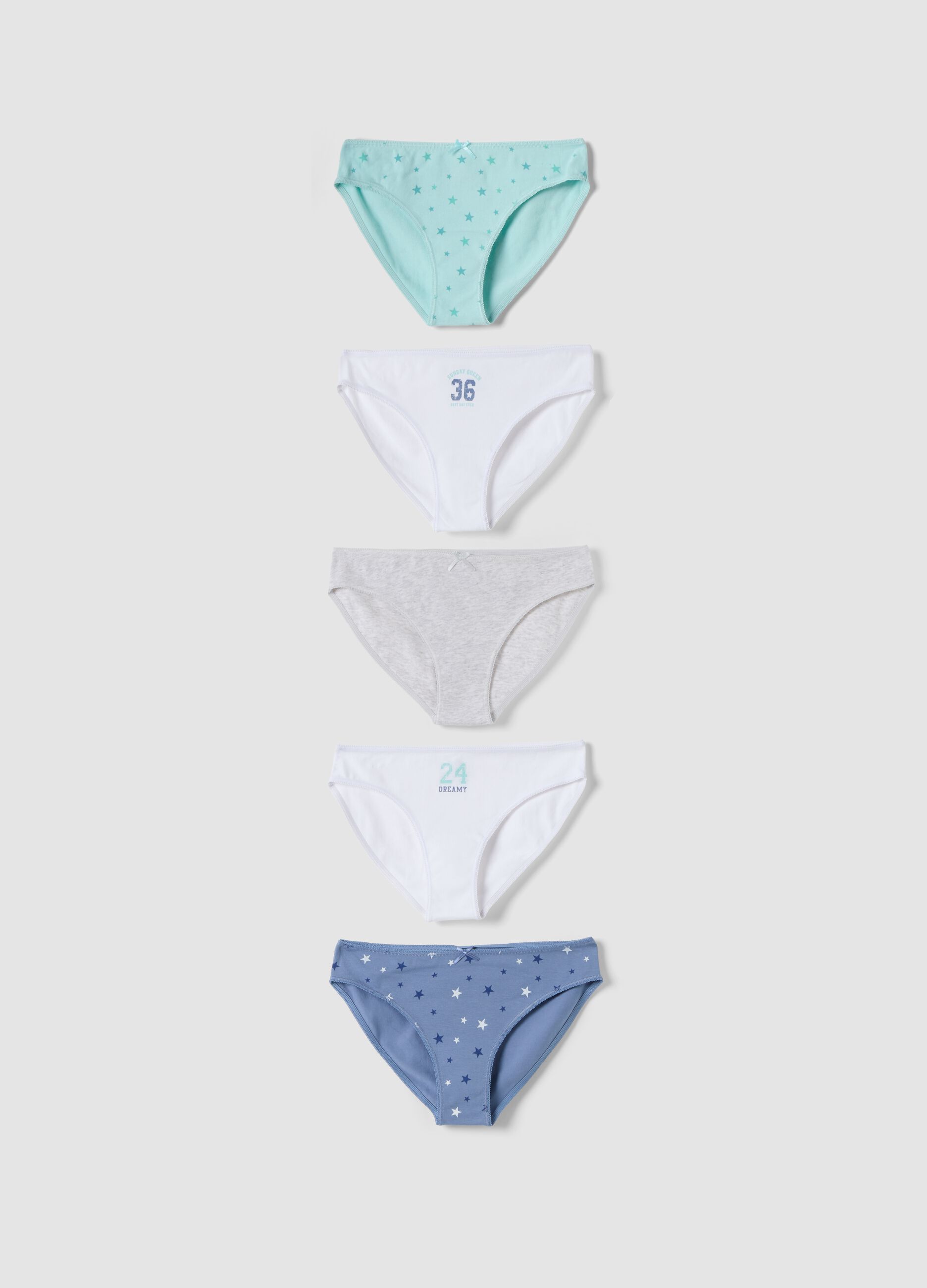 Multipack of five multicolour organic stretch-cotton briefs