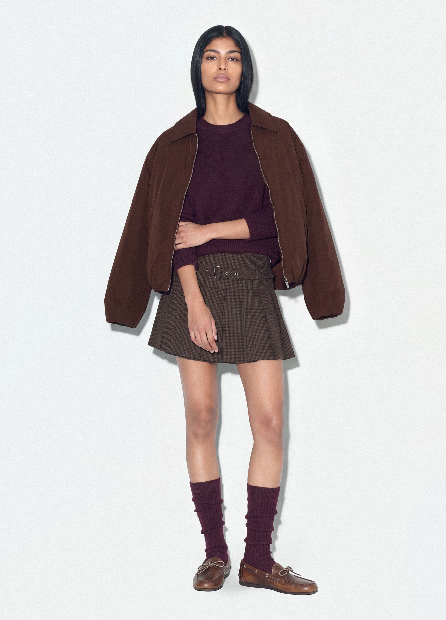 Purple stretch wool crew-neck jumper, oversized fit
