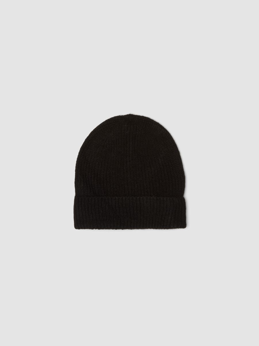 Black ribbed hat in stretch fabric_0