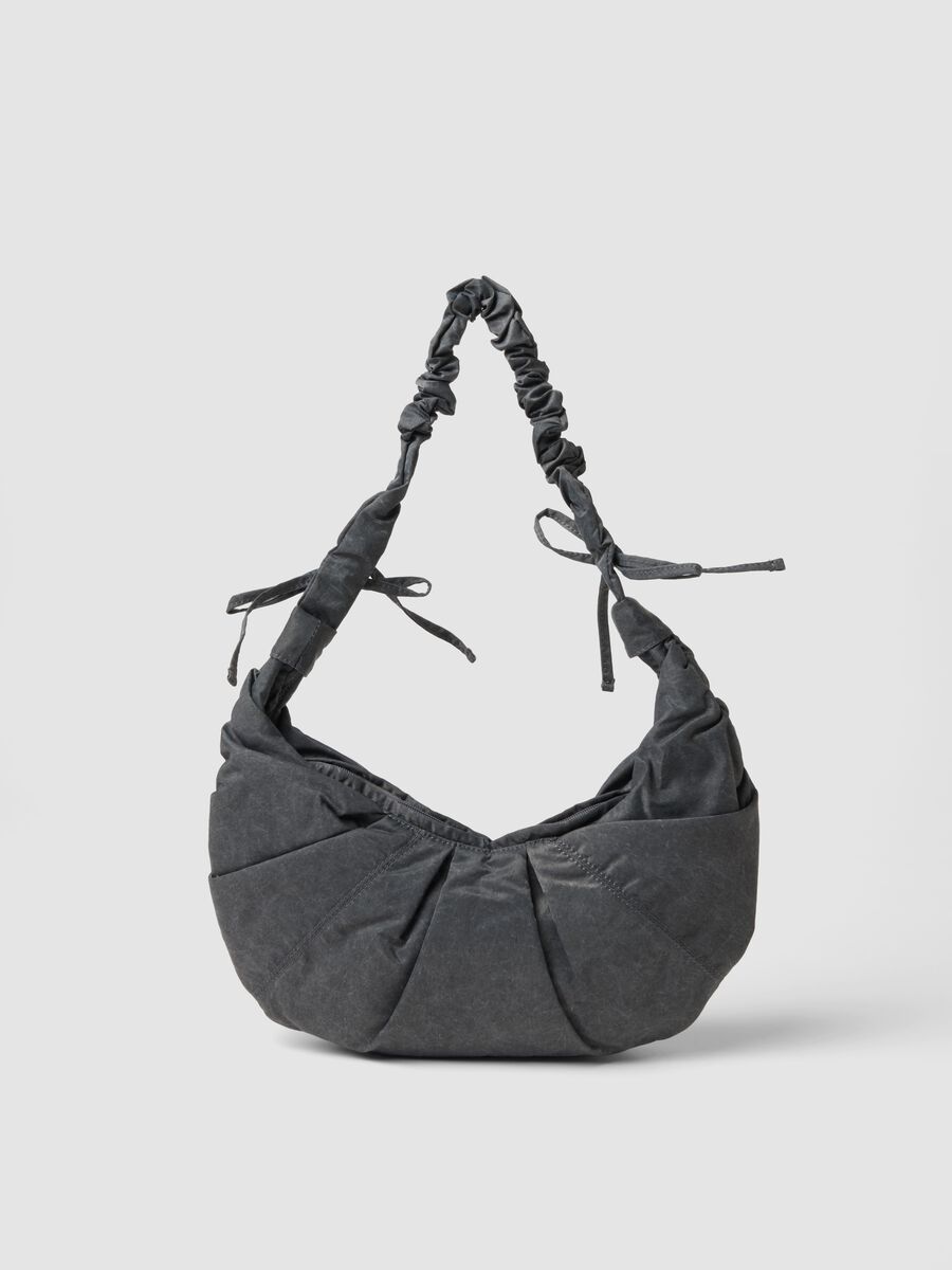 Grey shoulder bag with ruched handle_1