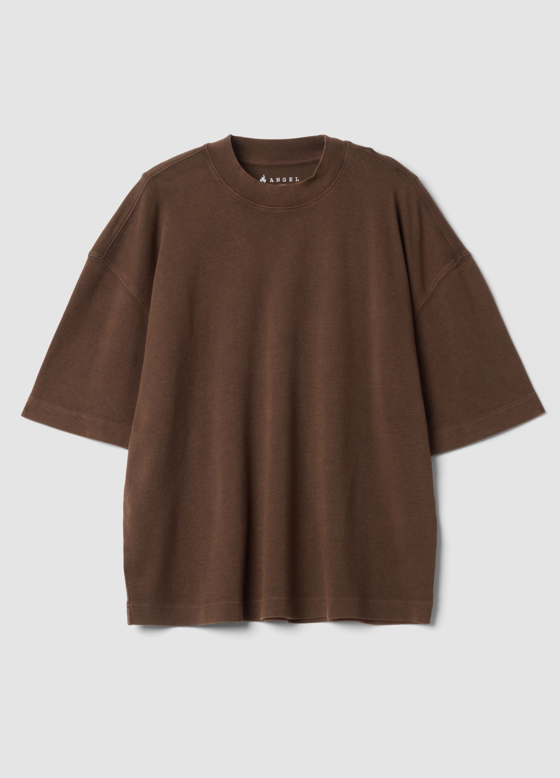 T-shirt marrone girocollo in puro cotone boxy fit