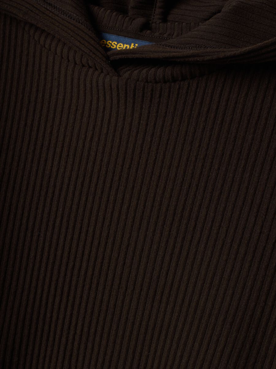 Brown ribbed stretch viscose hoodie, regular fit_1