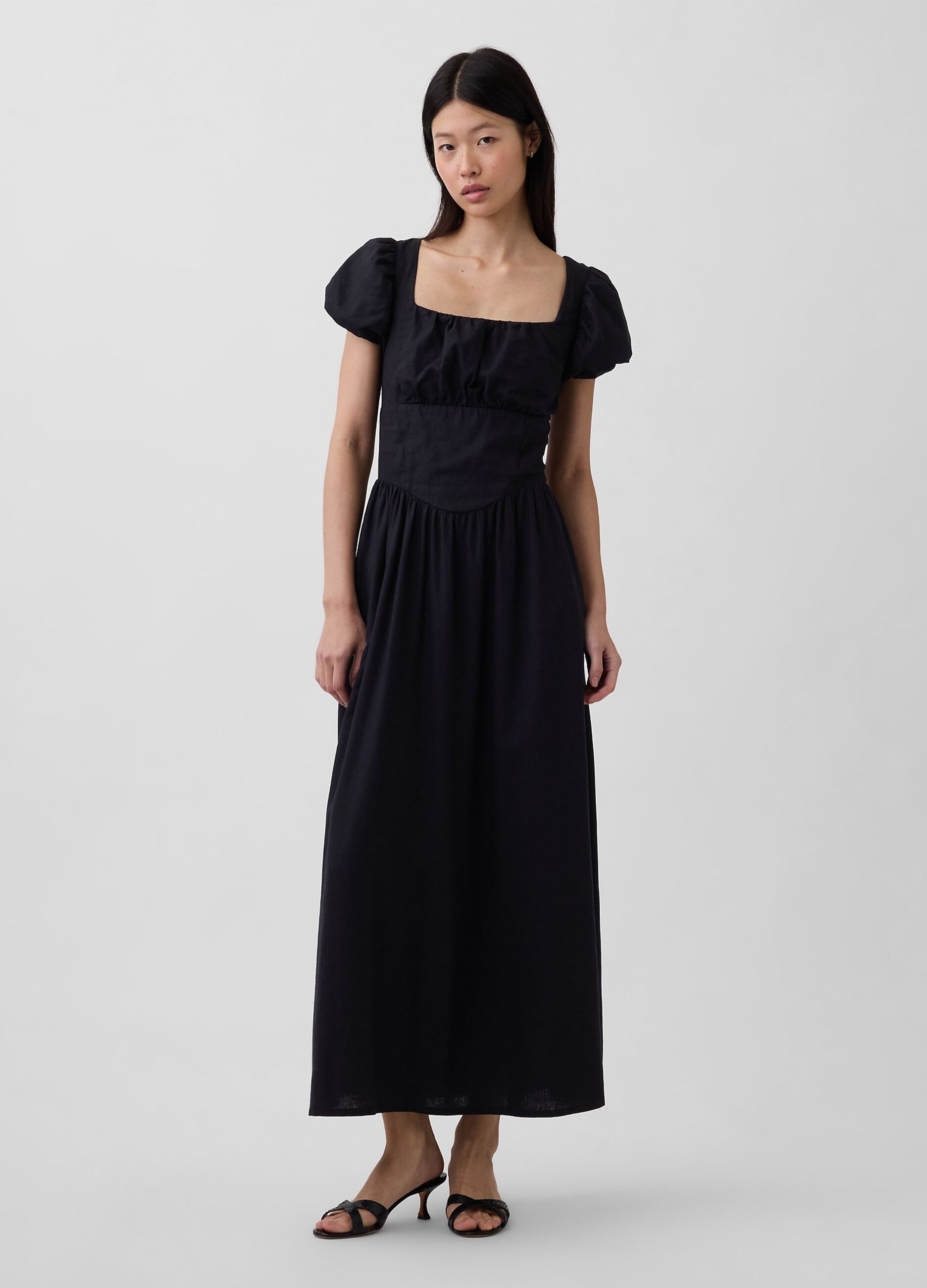 Long linen-blend dress