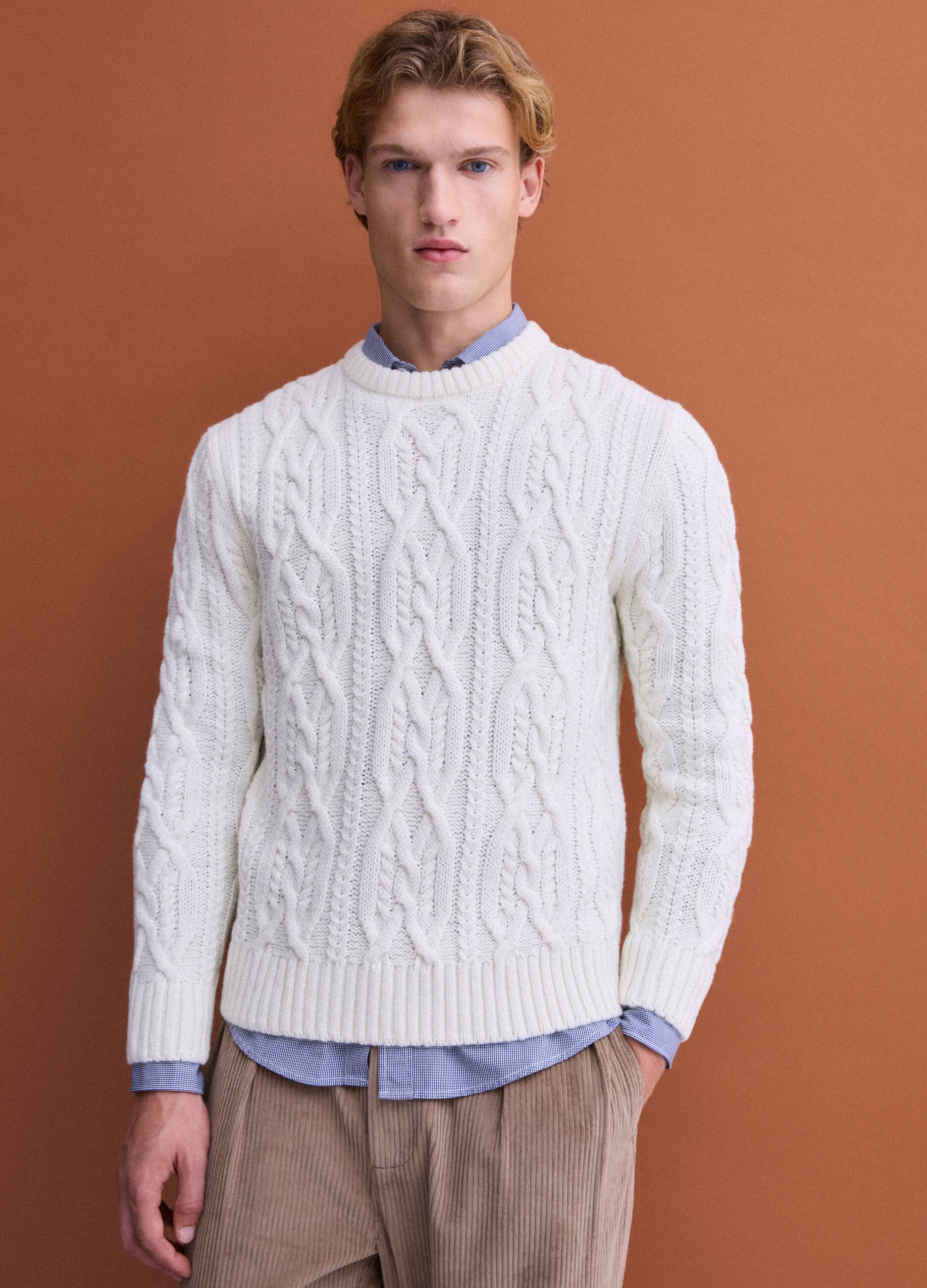 White regular-fit jacquard wool-blend jumper