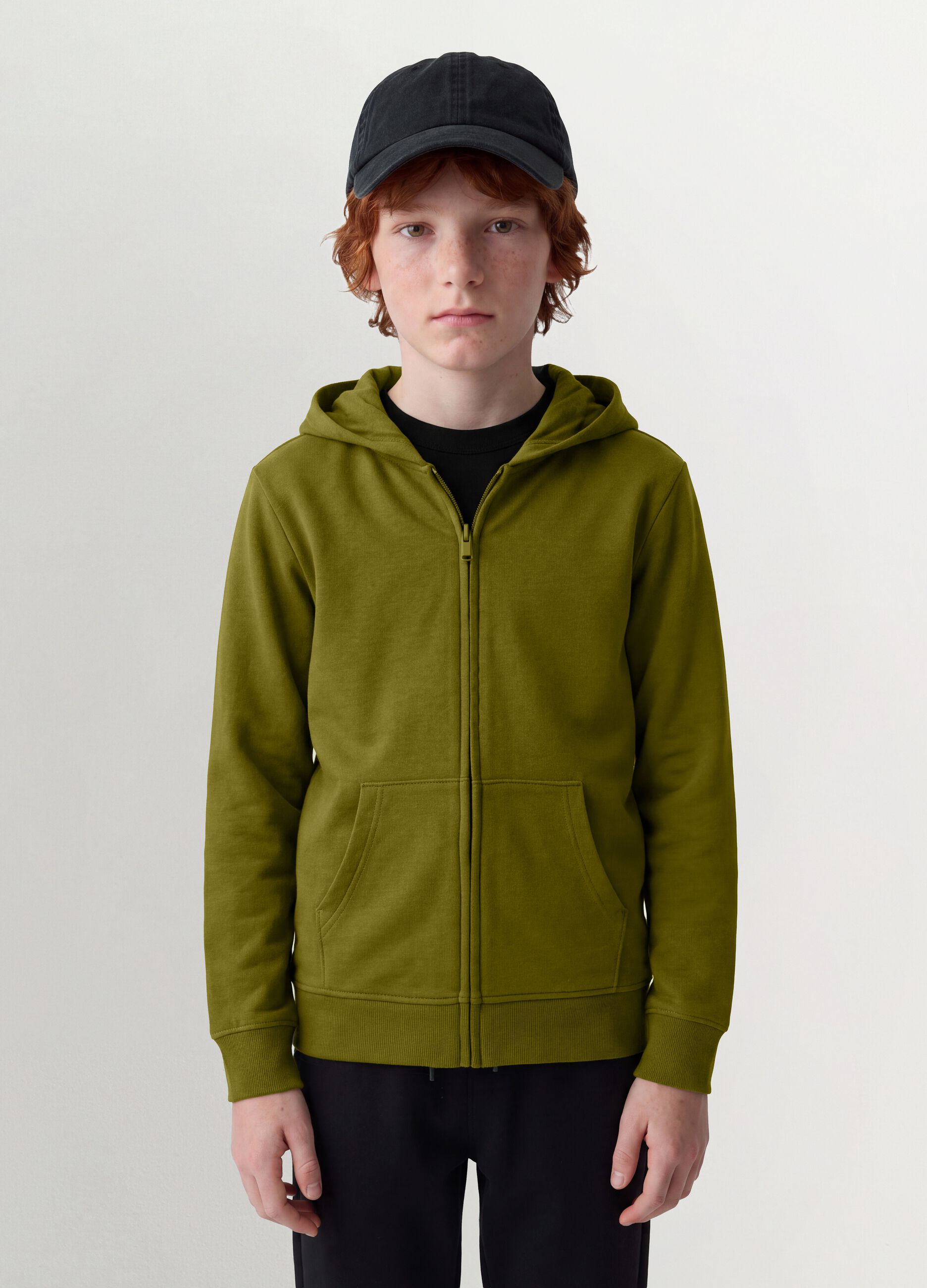Green regular-fit organic cotton hoodie for boys