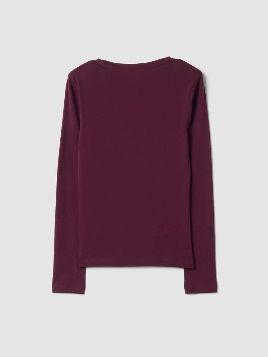 Purple crew-neck pure cotton T-shirt with rhinestones, regular fit_2