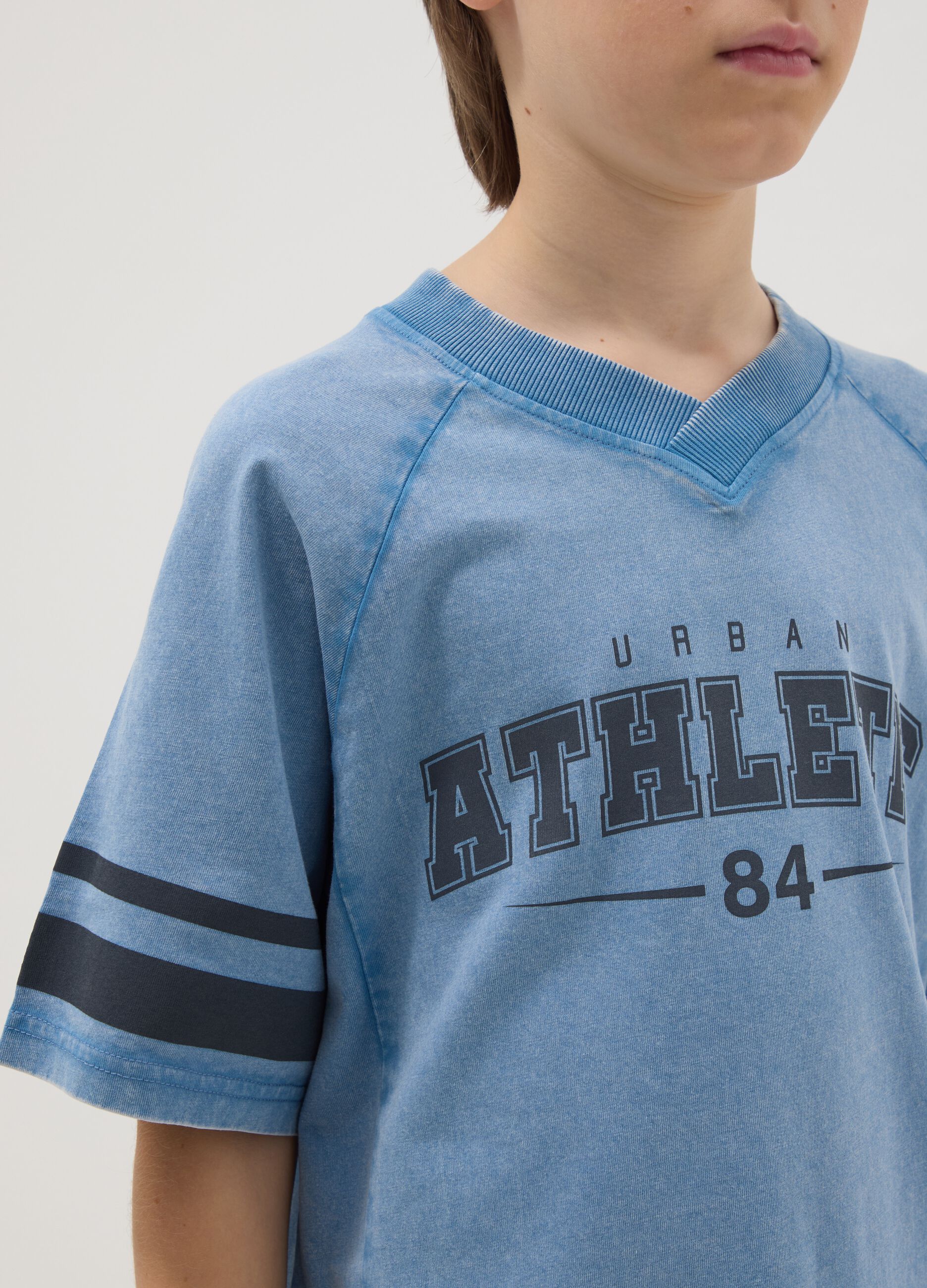 Boys' blue pure cotton regular fit t-shirt with print