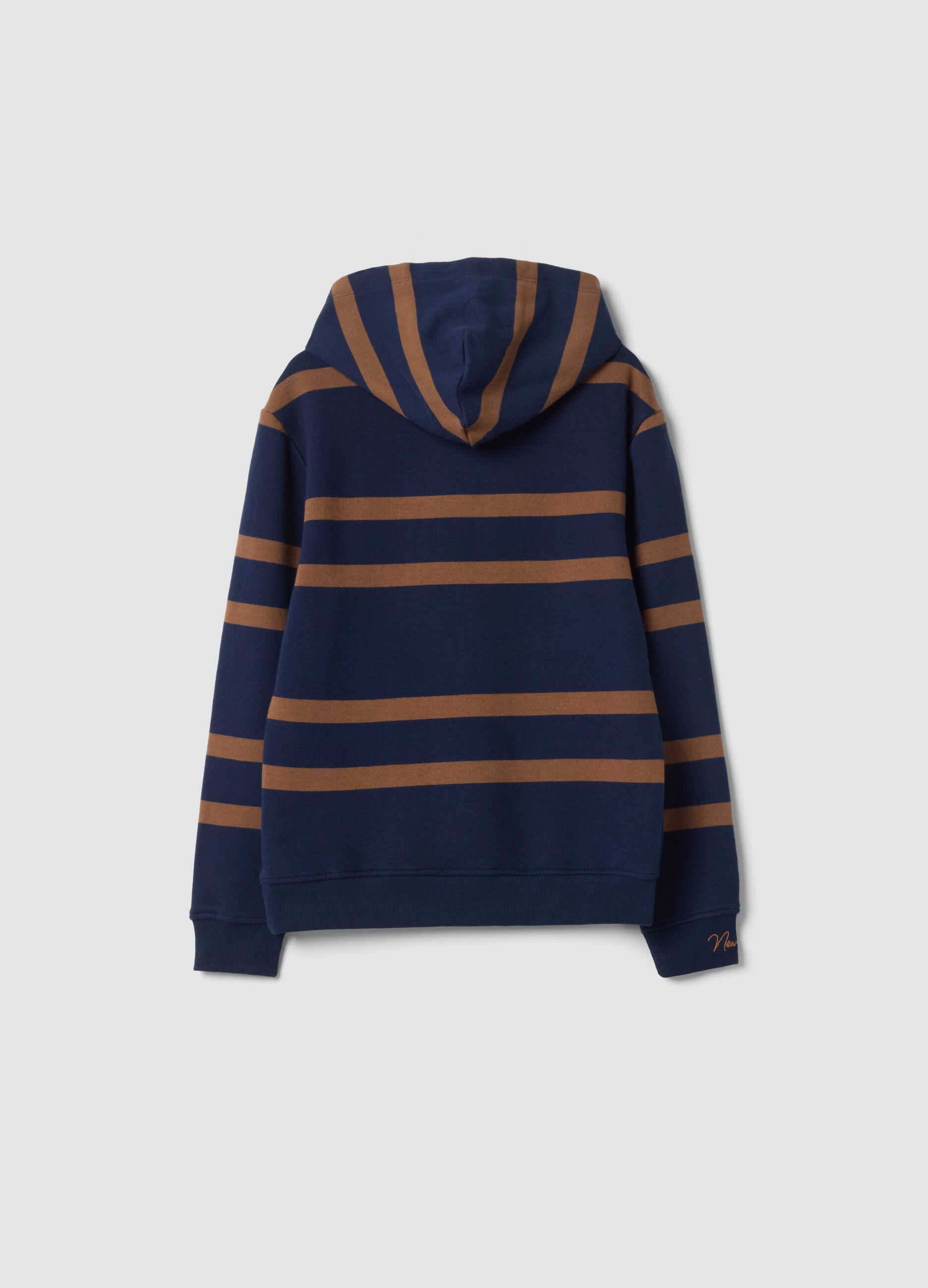 Navy and brown pure cotton fleece hoodie, relaxed fit