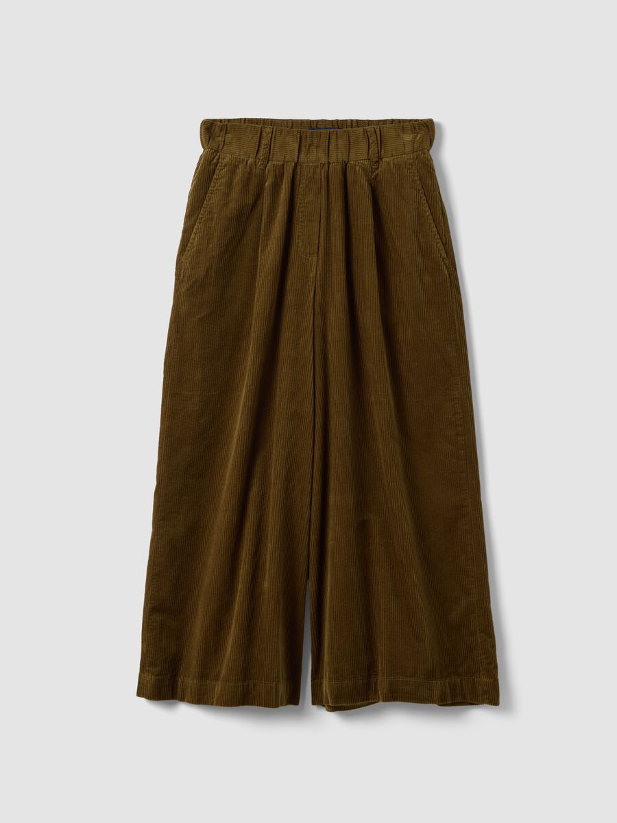 Green pure cotton ribbed trousers, regular fit_0