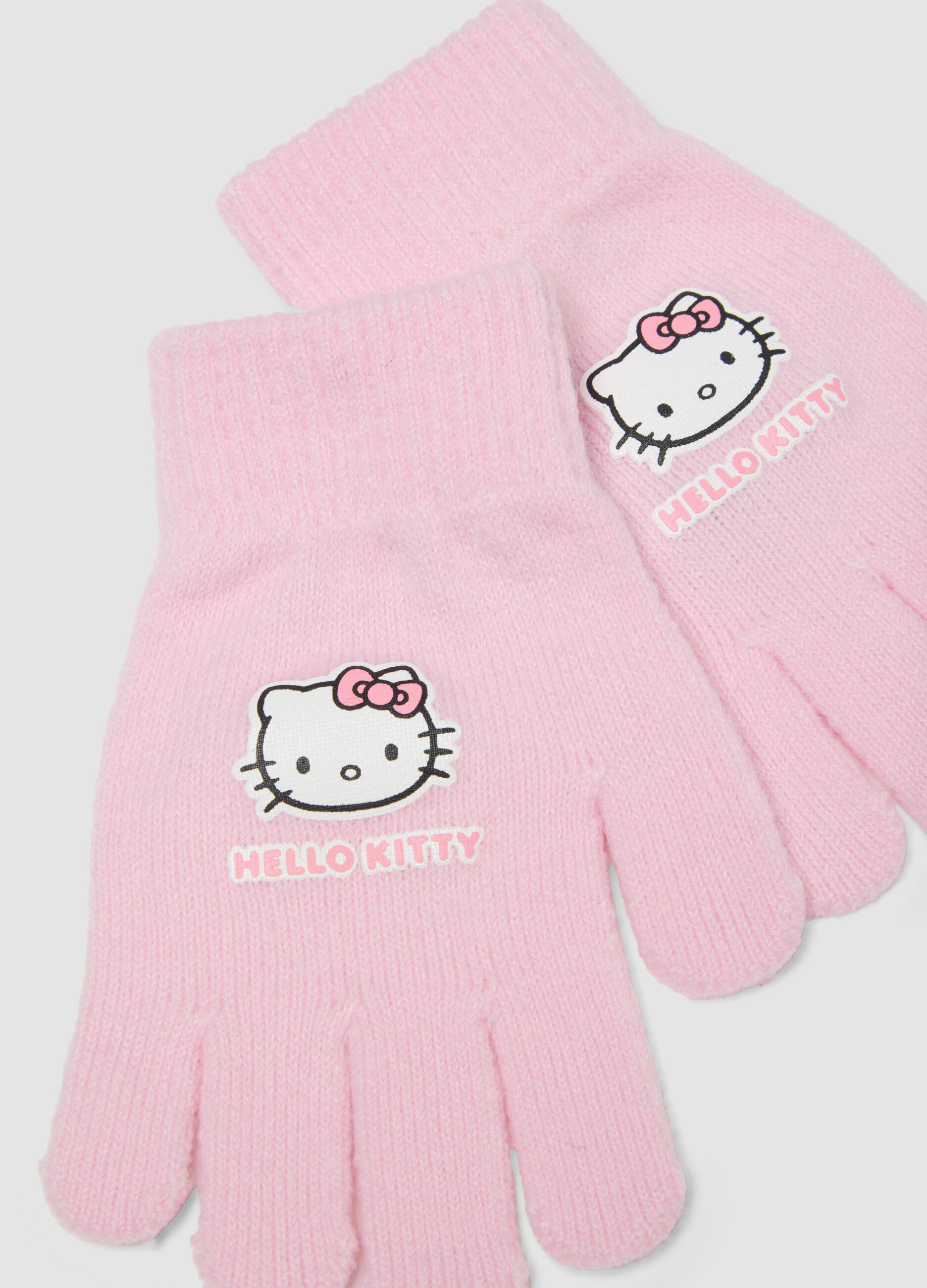 Guanti rosa in tessuto elasticizzato con stampa Hello Kitty