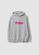 Grey oversized hooded sweatshirt in cotton blend with &ldquo;Sorry&rdquo; embroidery for girls_3