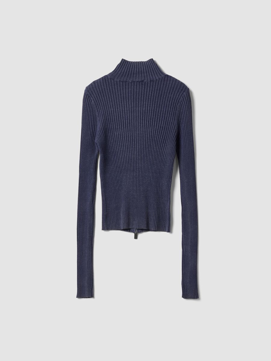 Twilight Blue Full-Zip Ribbed Knit_5