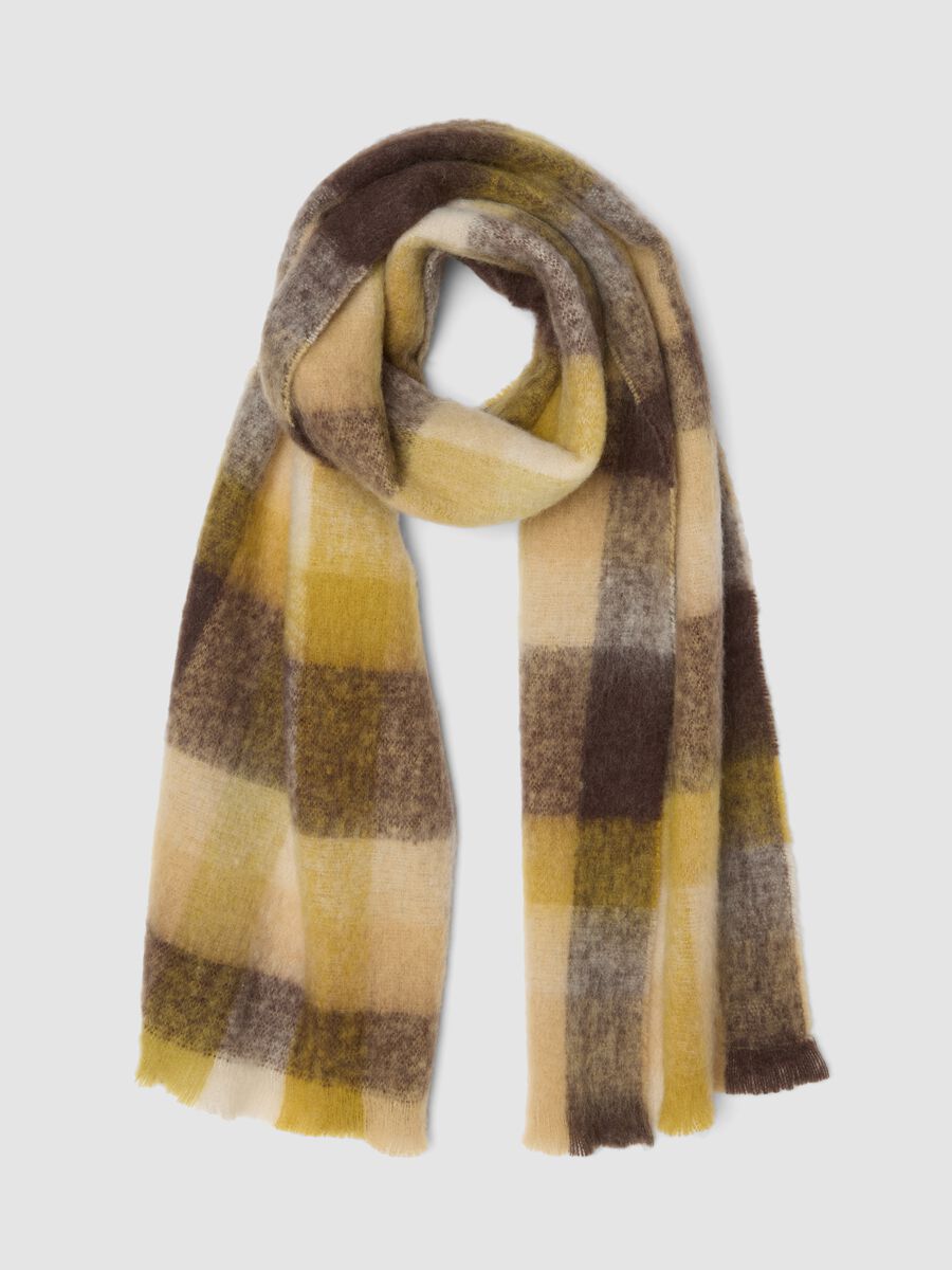 Brown checked wool-blend scarf_0