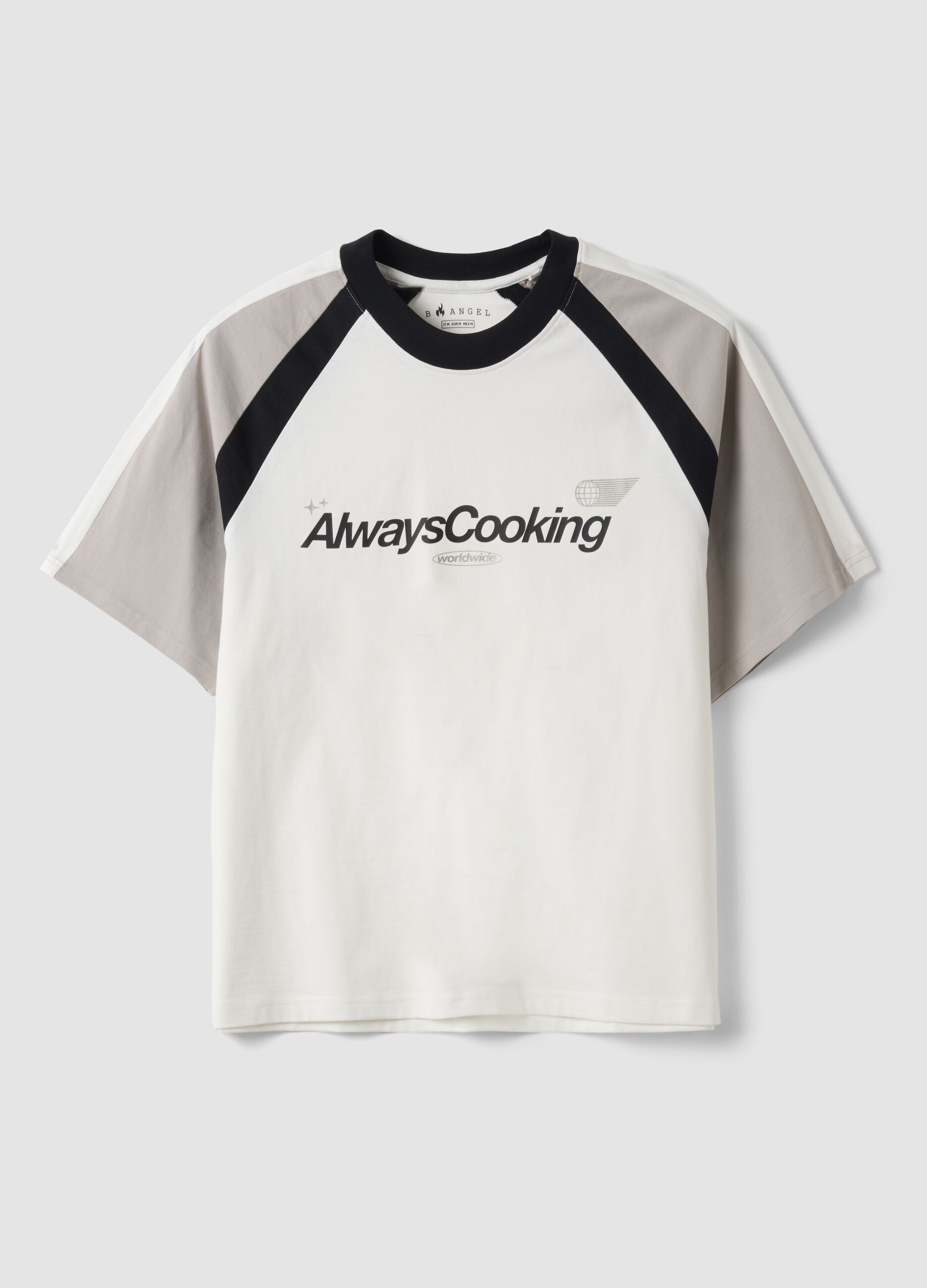 White pure cotton crew-neck T-shirt with &ldquo;Always Cooking&rdquo; slogan