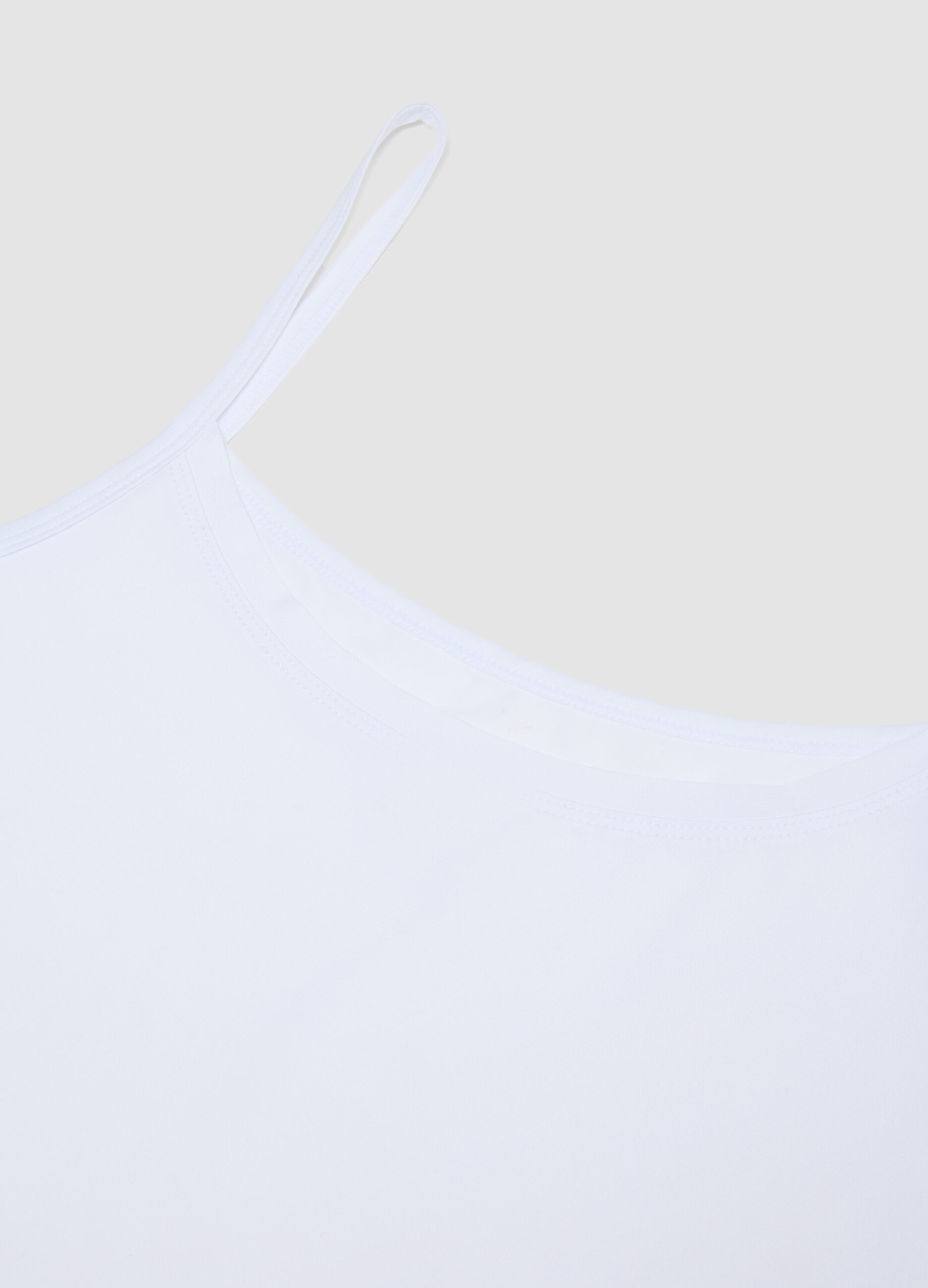 White stretch fabric vest top with crew neck, regular fit