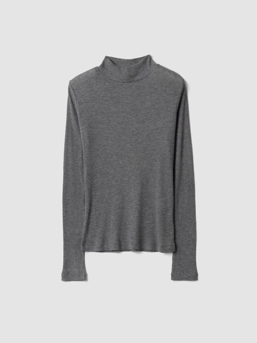 Grey ribbed lyocell and wool blend T-shirt, regular fit_0